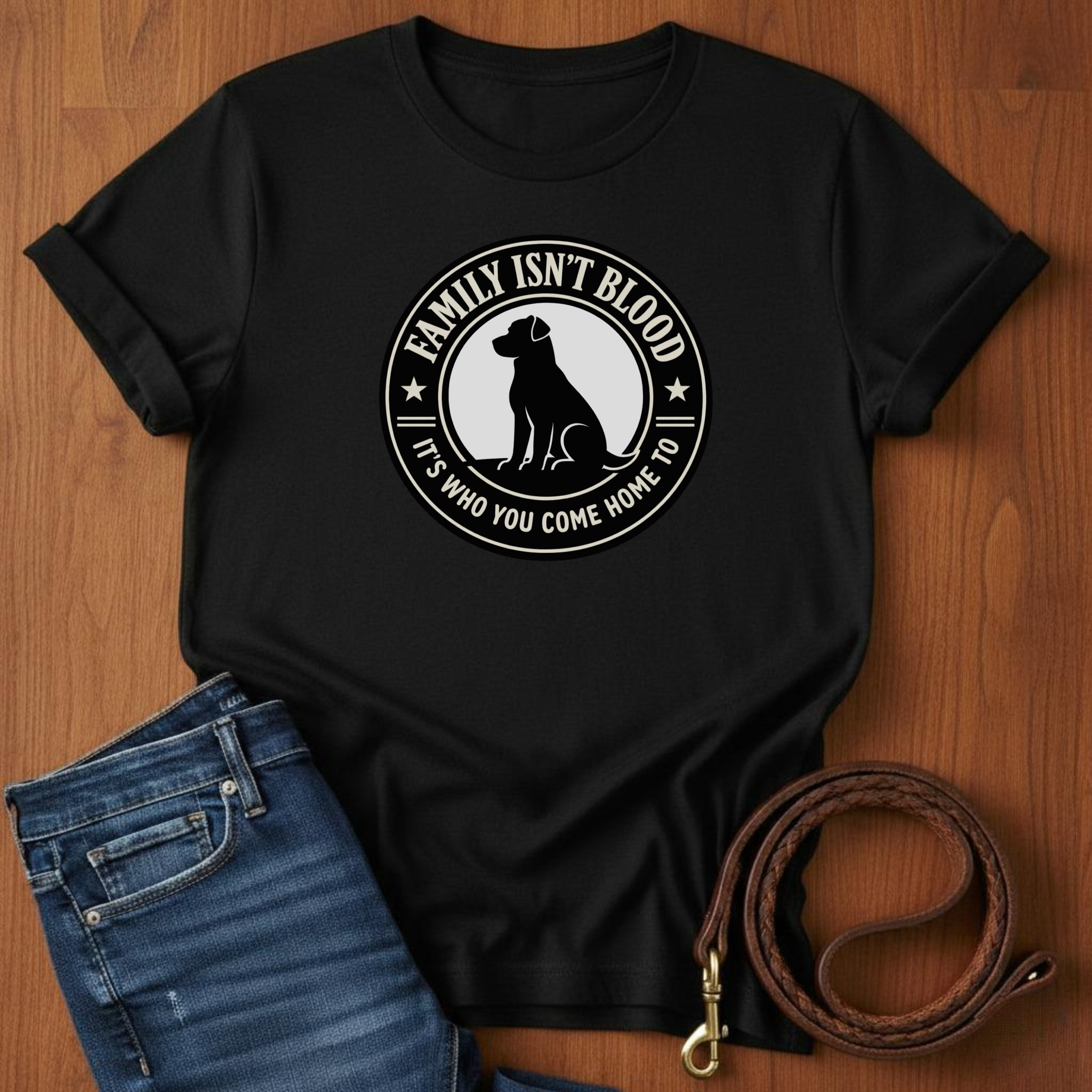 Family Isn't Blood T-Shirt — lifestyle shot — Always My Dog