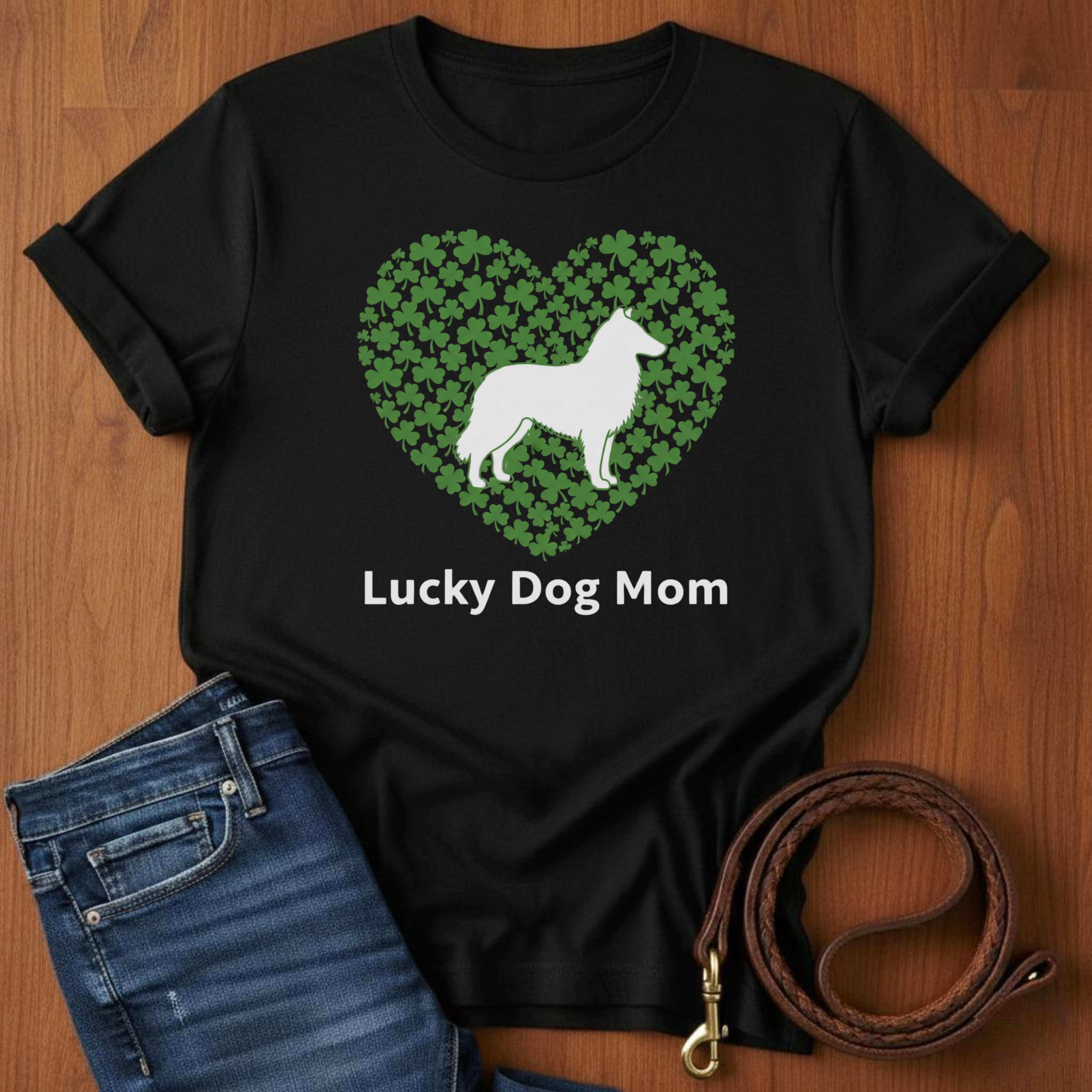 Lucky Dog Mom Sheltie T-Shirt — lifestyle shot — Always My Dog