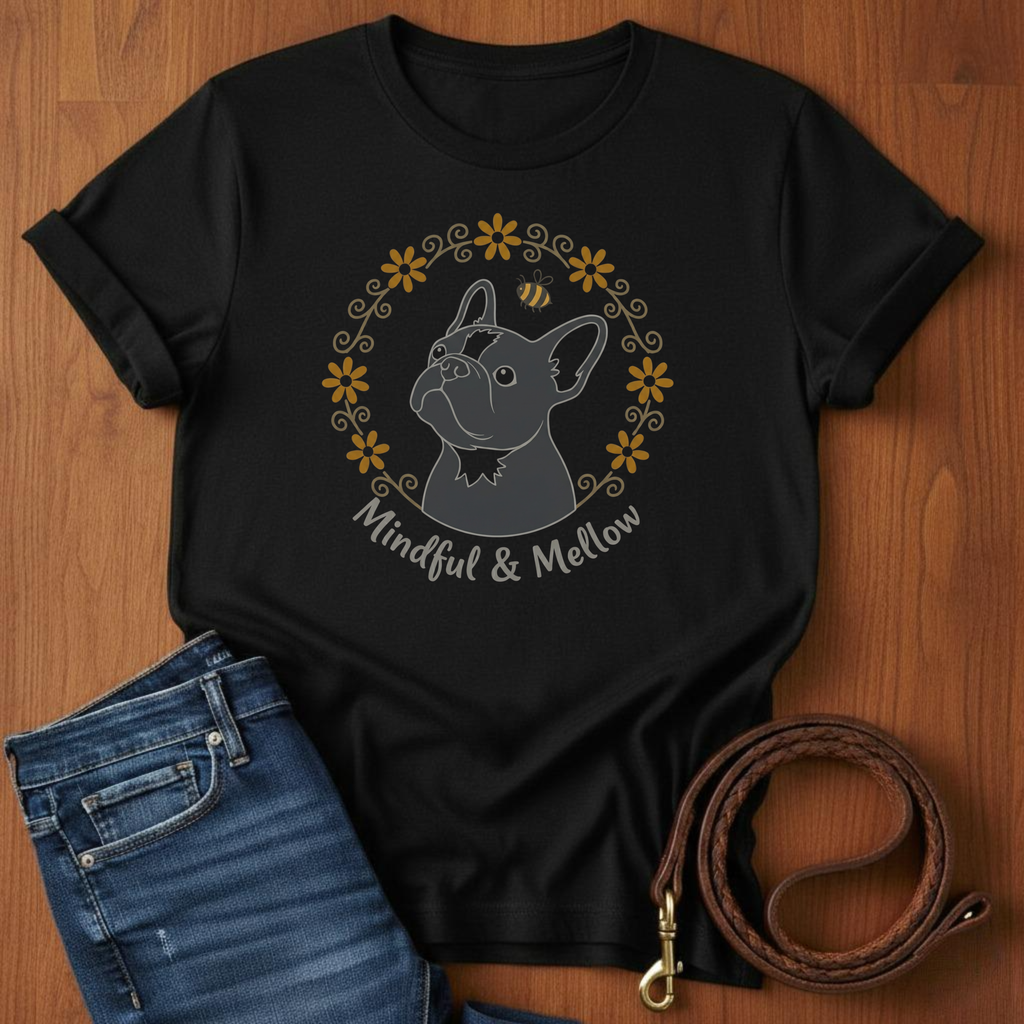 Mindful And Mellow French Bulldog T-Shirt — lifestyle shot — Always My Dog