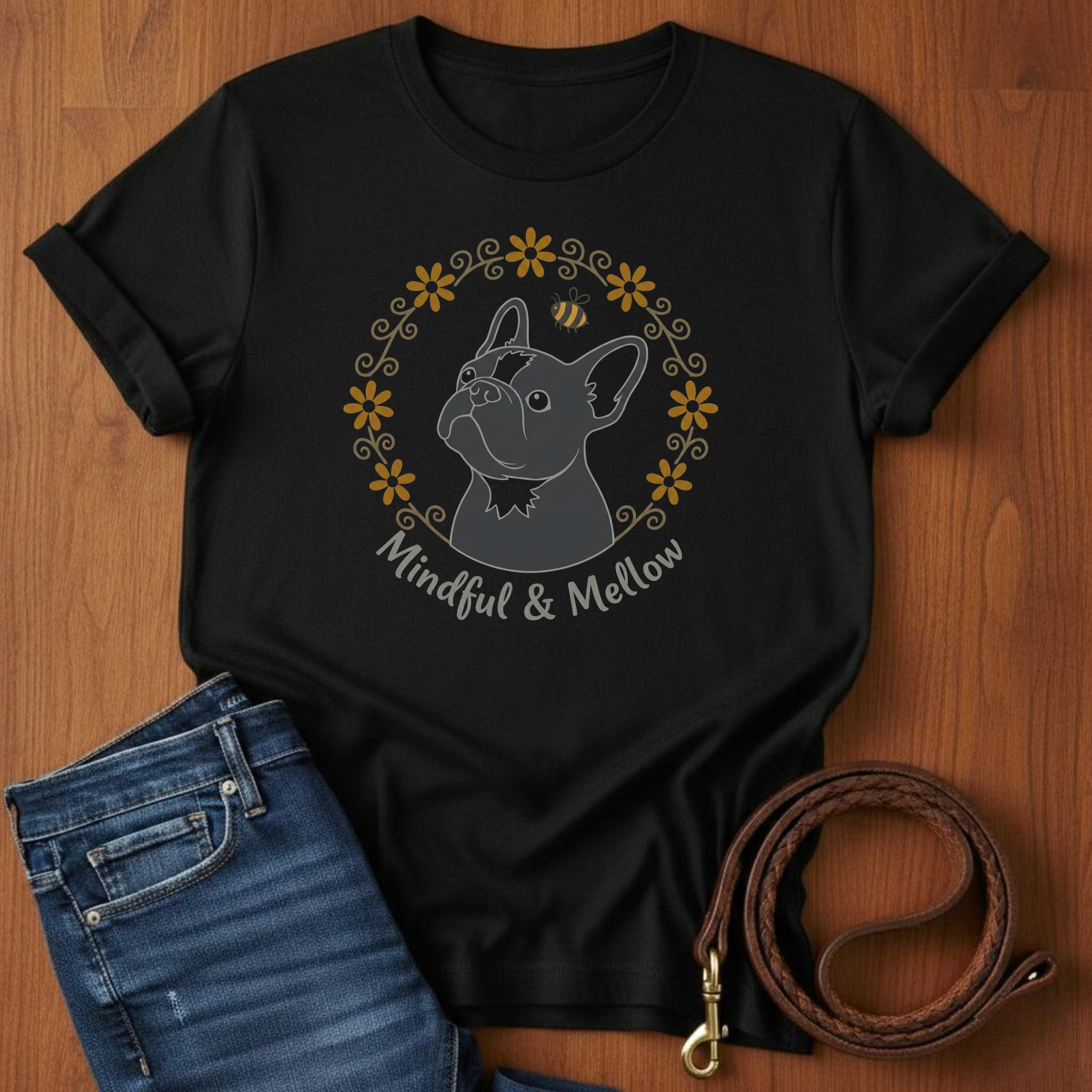 Mindful And Mellow French Bulldog T-Shirt — lifestyle shot — Always My Dog