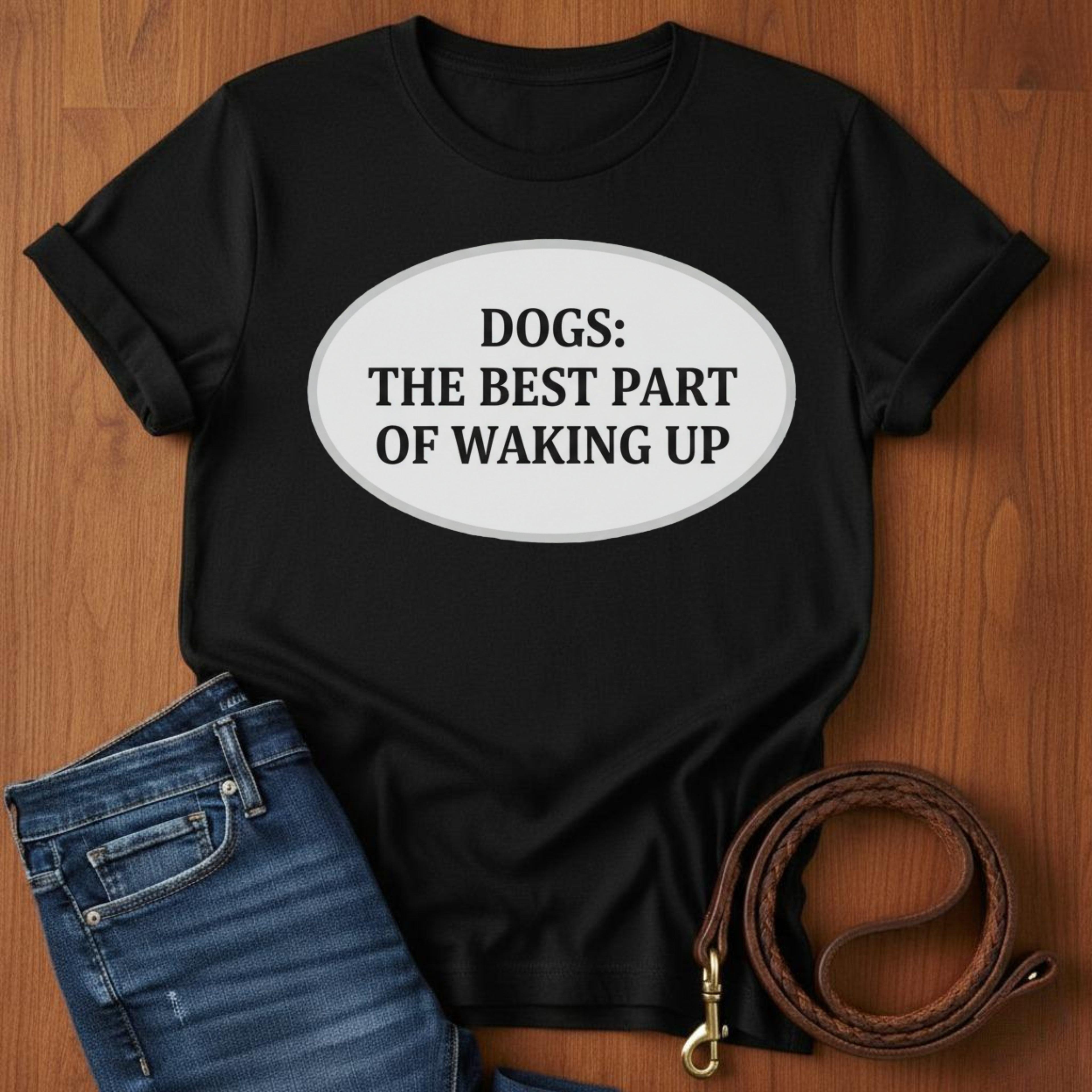 The Best Part Of Waking Up T-Shirt — lifestyle shot — Always My Dog