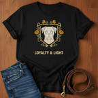 Loyalty and Light Boxer T-Shirt — close-up — Always My Dog