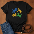 Four Dogs Playing T-Shirt — lifestyle shot — Always My Dog
