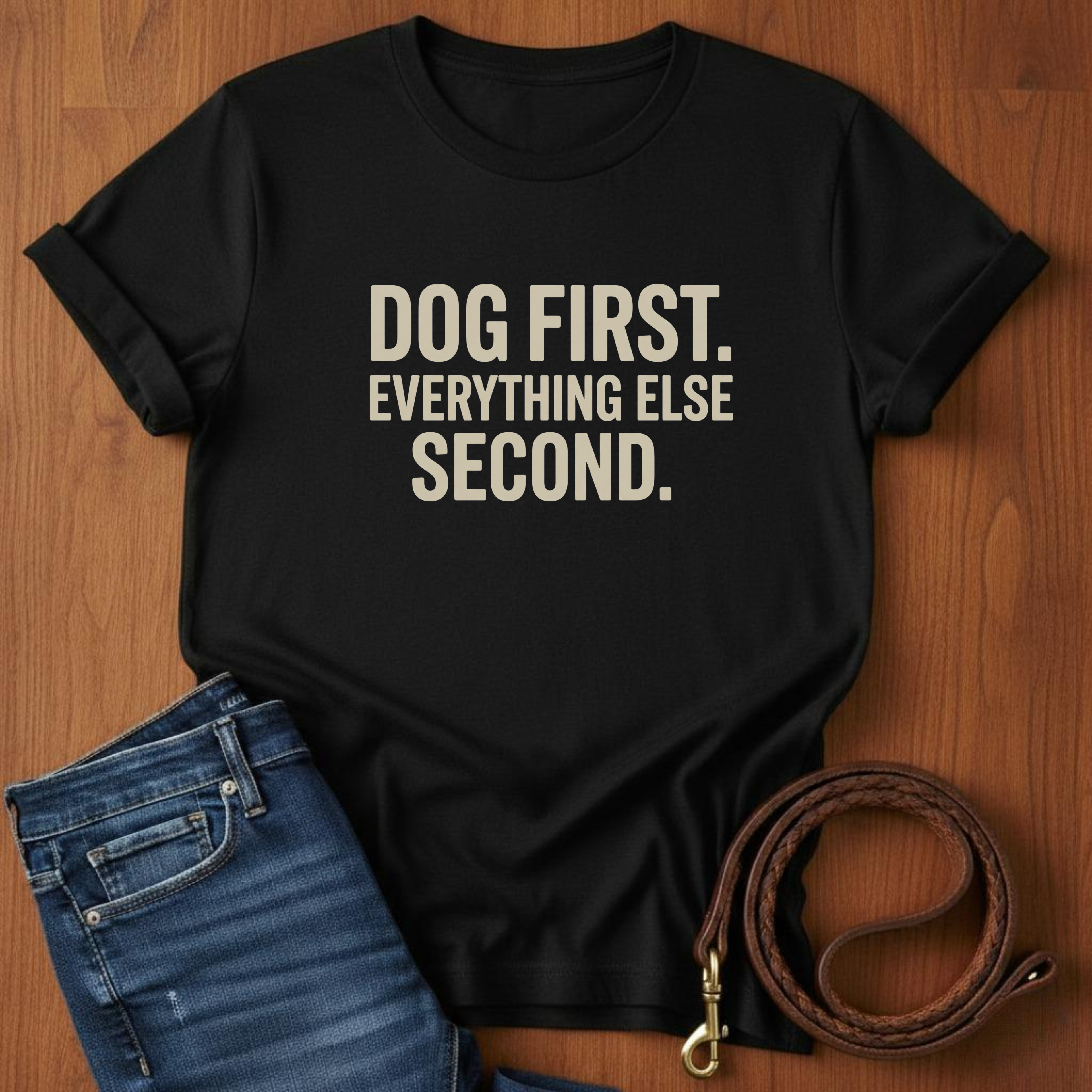 Dog First.  Everything Else Second T-Shirt — lifestyle shot — Always My Dog