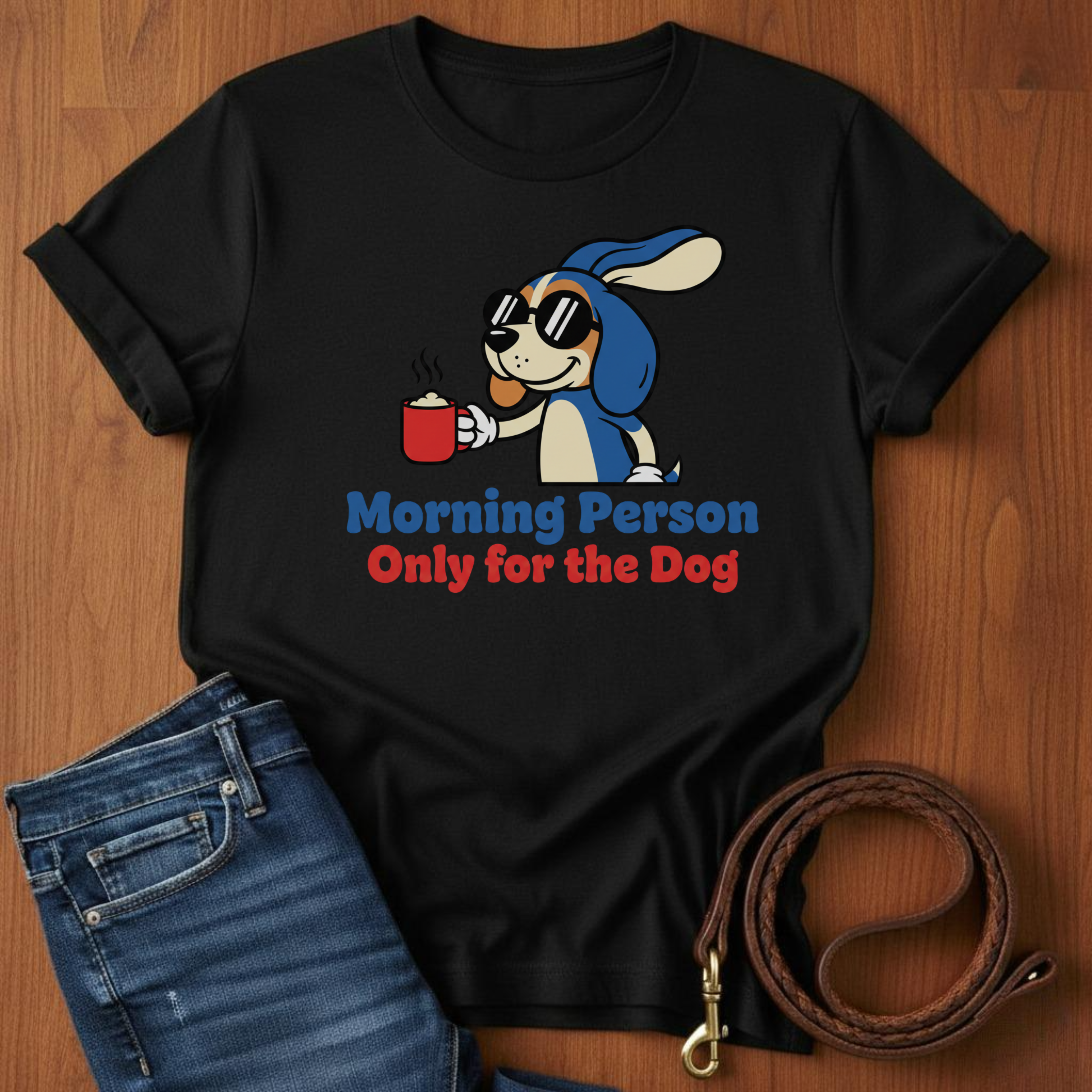 Morning Person. Only For The Dog T-Shirt — lifestyle shot — Always My Dog