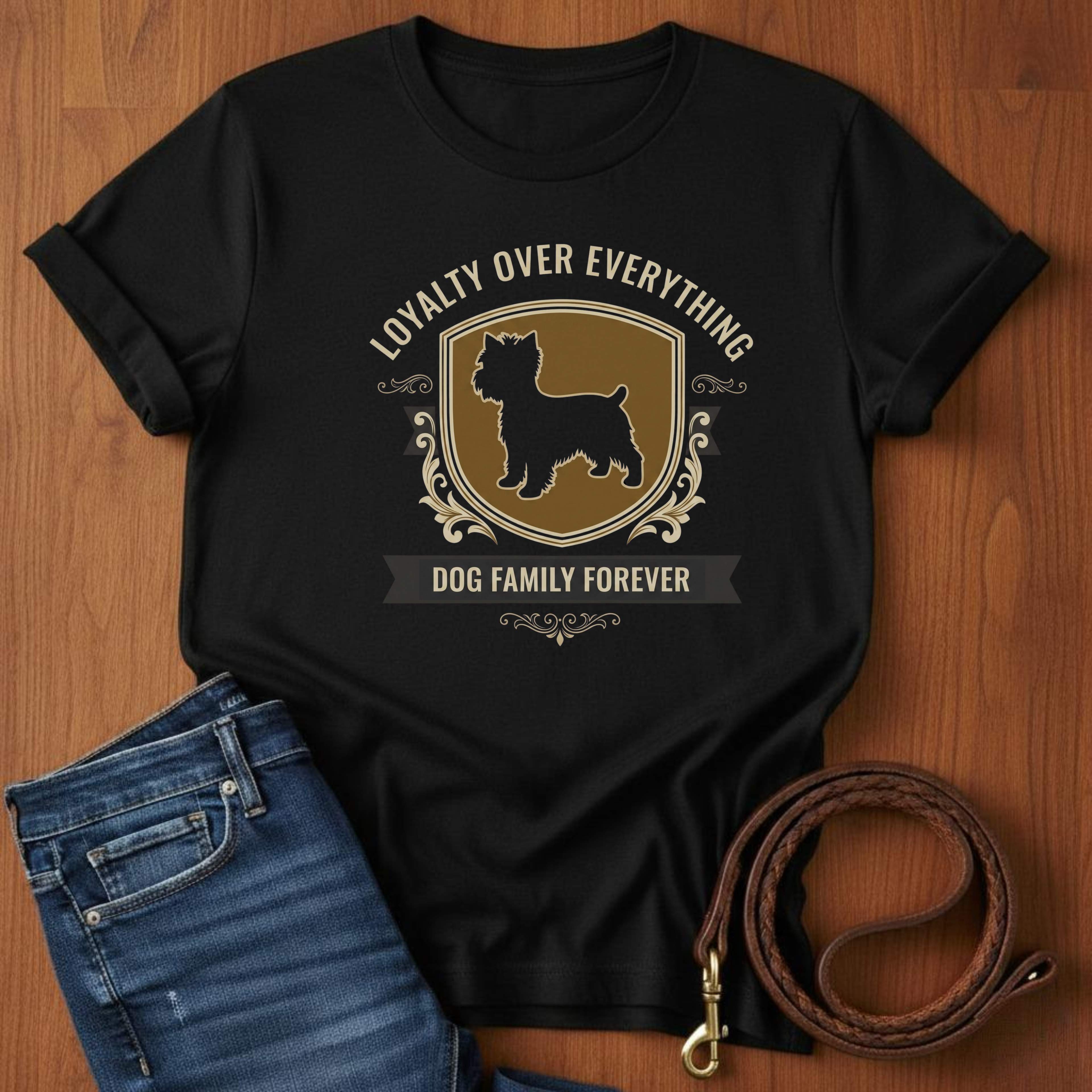 Loyalty Over Everything Yorkshire Terrier T-Shirt — lifestyle shot — Always My Dog