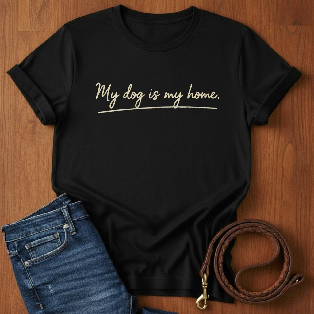 My Dog Is My Home Script T-Shirt — lifestyle shot — Always My Dog