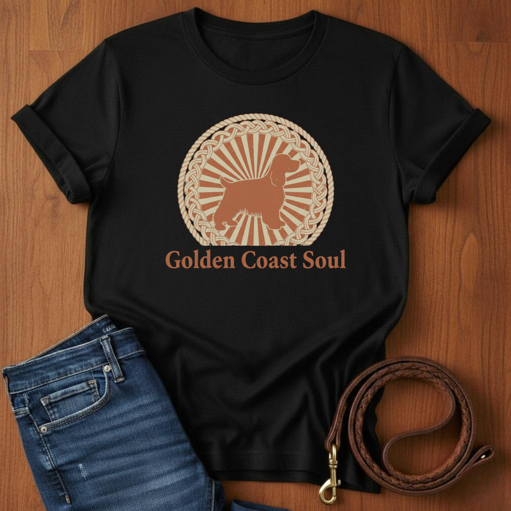 Golden Coast Soul Spaniel T-Shirt — lifestyle shot — Always My Dog