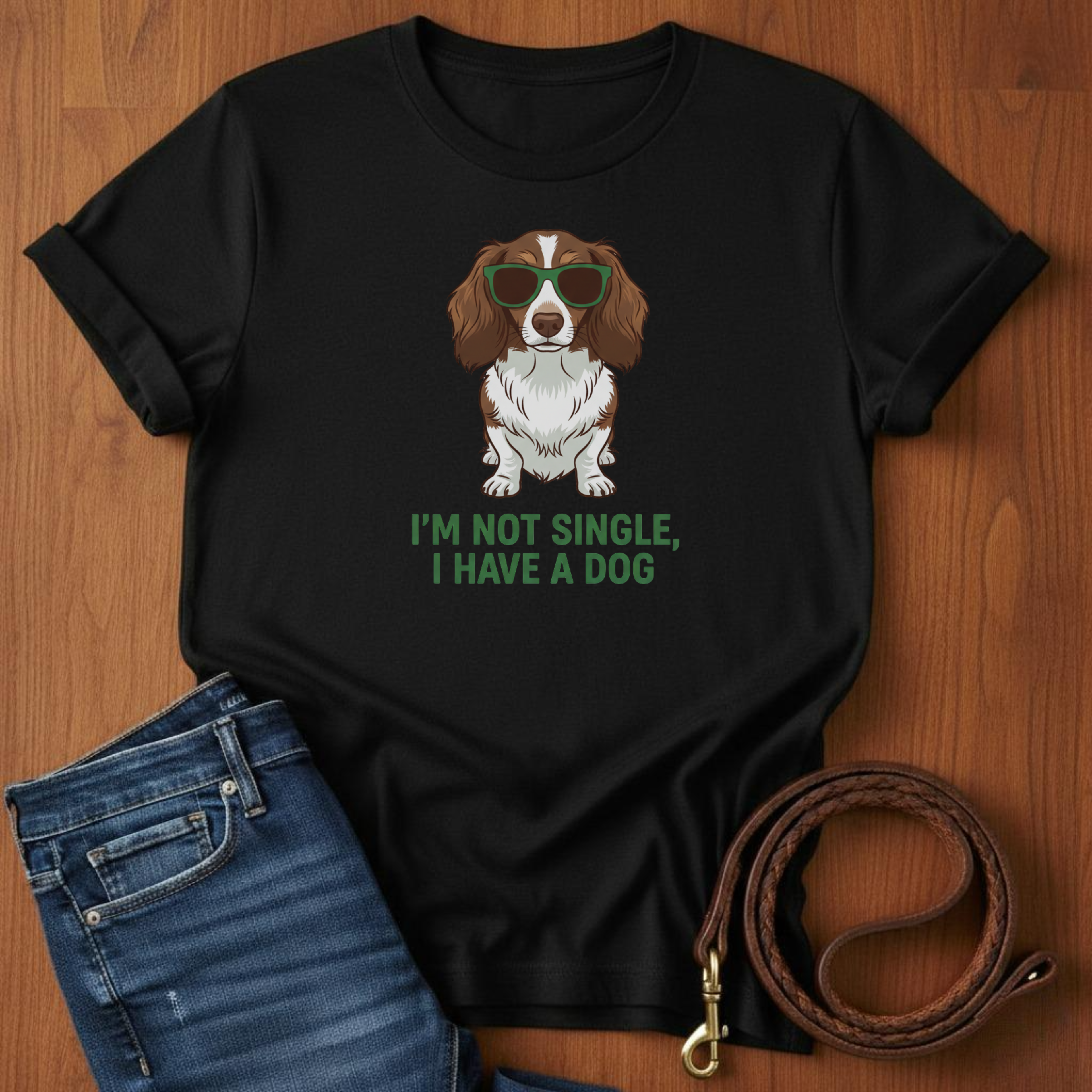 I'm Not Single Dachshund T-Shirt — lifestyle shot — Always My Dog