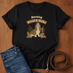 Morning Bread and Walks Basset Hound T-Shirt — close-up — Always My Dog