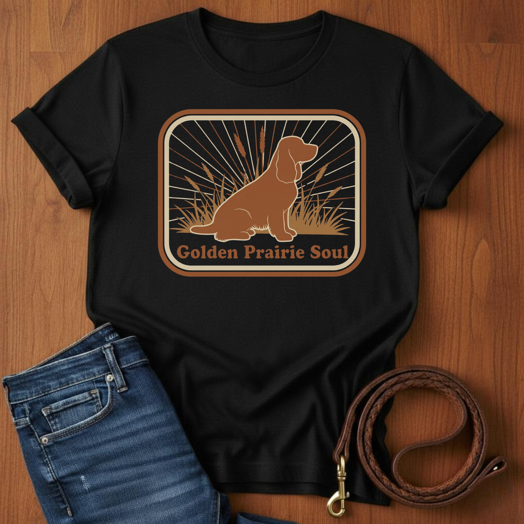 Golden Prairie Soul Spaniel T-Shirt — lifestyle shot — Always My Dog
