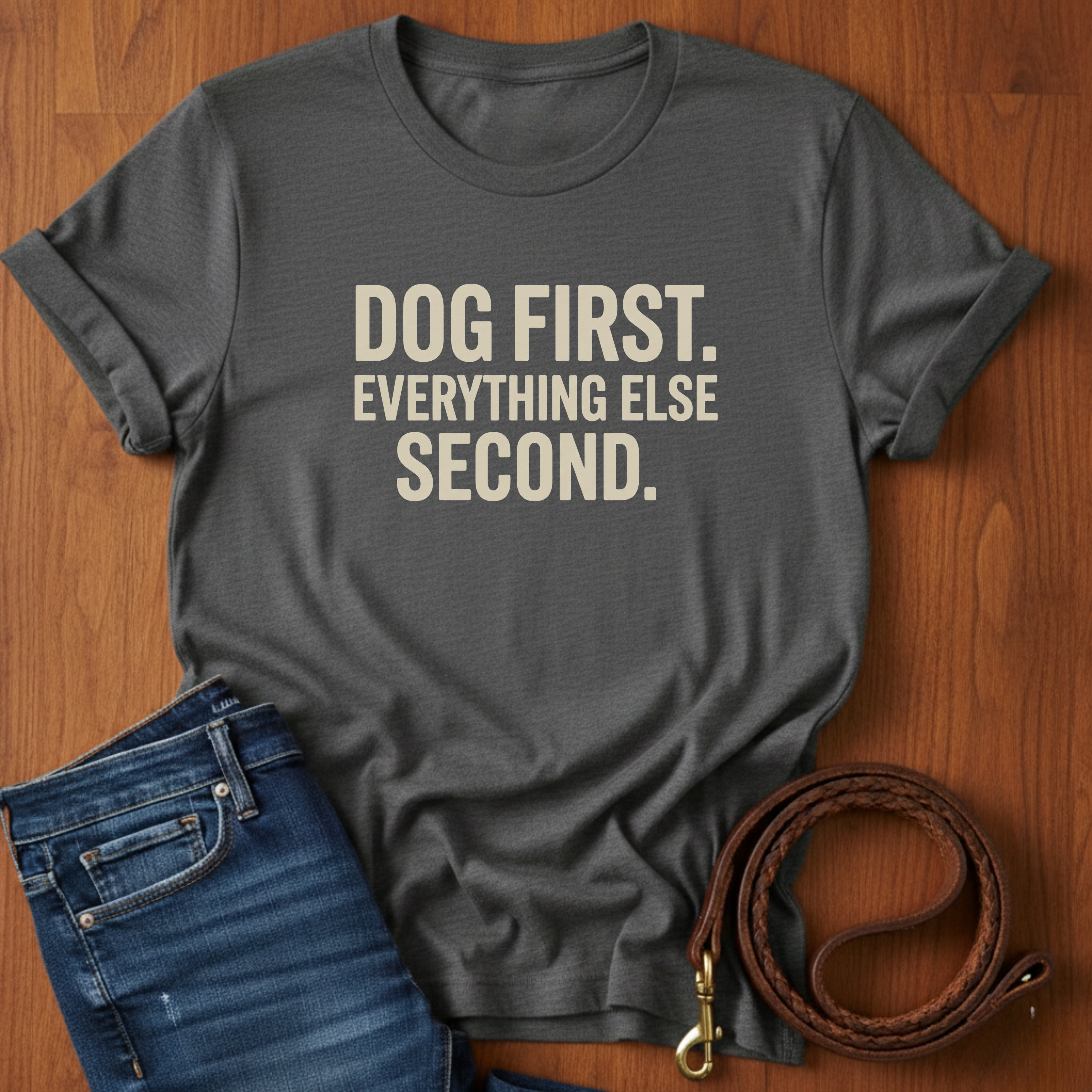 Dog First.  Everything Else Second T-Shirt — dog lover t-shirt by Always My Dog