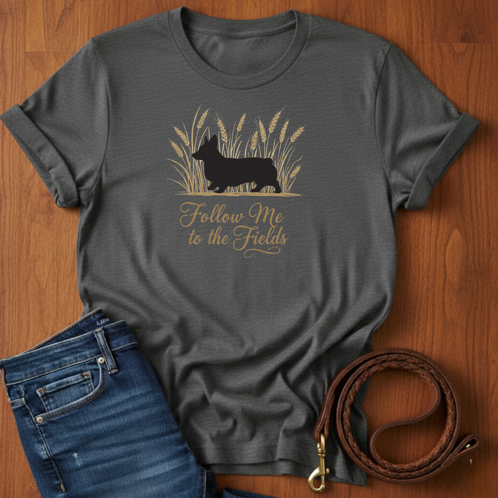 Follow Me To The Fields Corgi T-Shirt — Corgi lover t-shirt by Always My Dog