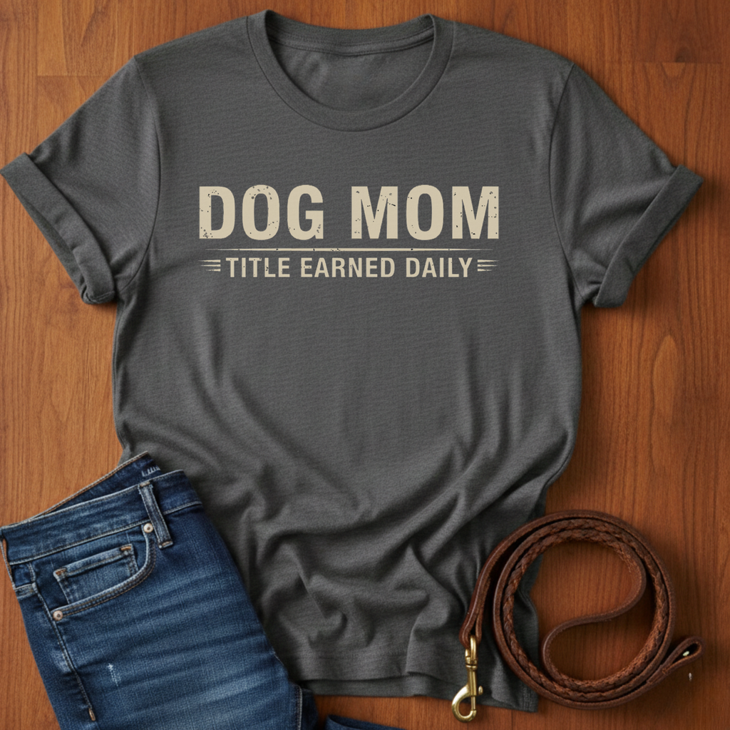 Dog Mom, Title Earned Daily T-Shirt — detail view — Always My Dog