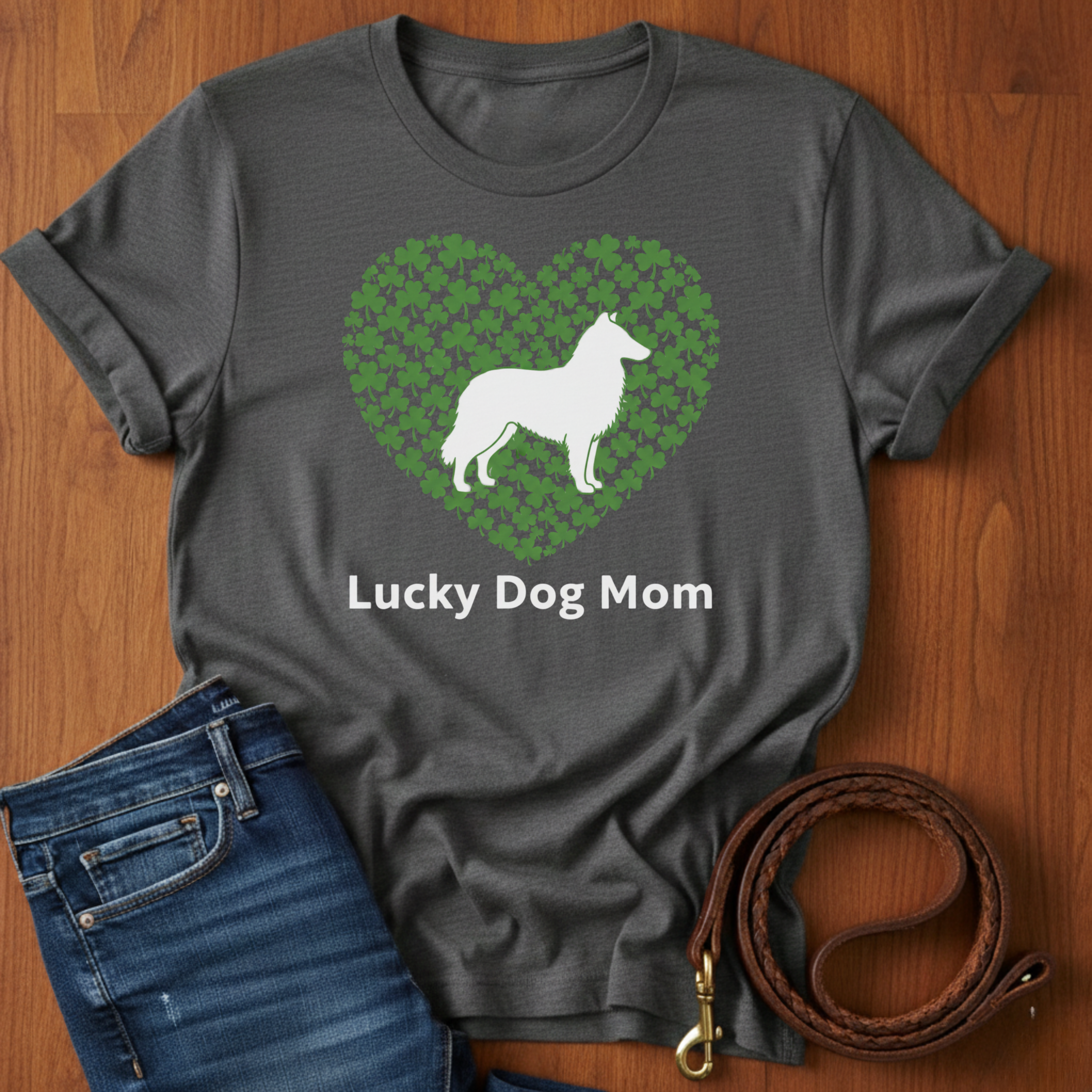 Lucky Dog Mom Sheltie T-Shirt — detail view — Always My Dog