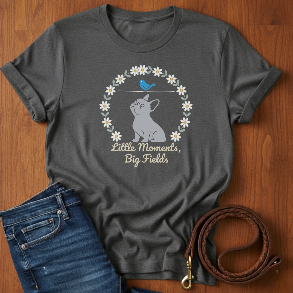 Little Moments, Big Fields French Bulldog T-Shirt — French Bulldog lover t-shirt by Always My Dog