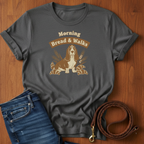 Morning Bread and Walks Basset Hound T-Shirt — detail view — Always My Dog