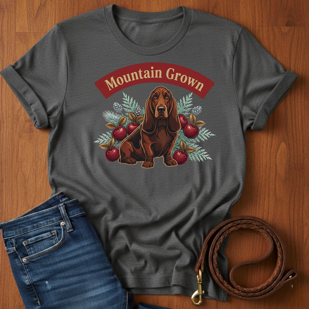 Mountain Grown Basset Hound T-Shirt — detail view — Always My Dog