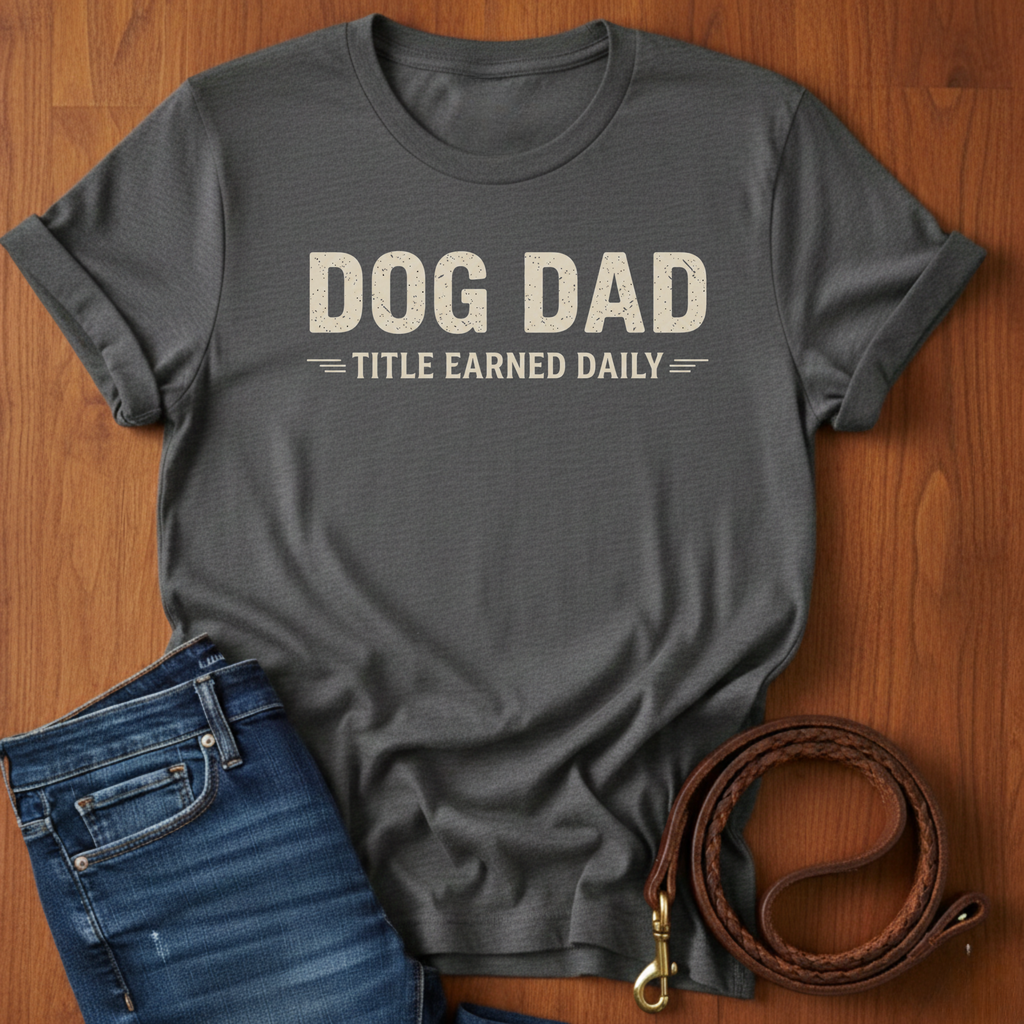 Dog Dad, Title Earned Daily T-Shirt — dog lover t-shirt by Always My Dog