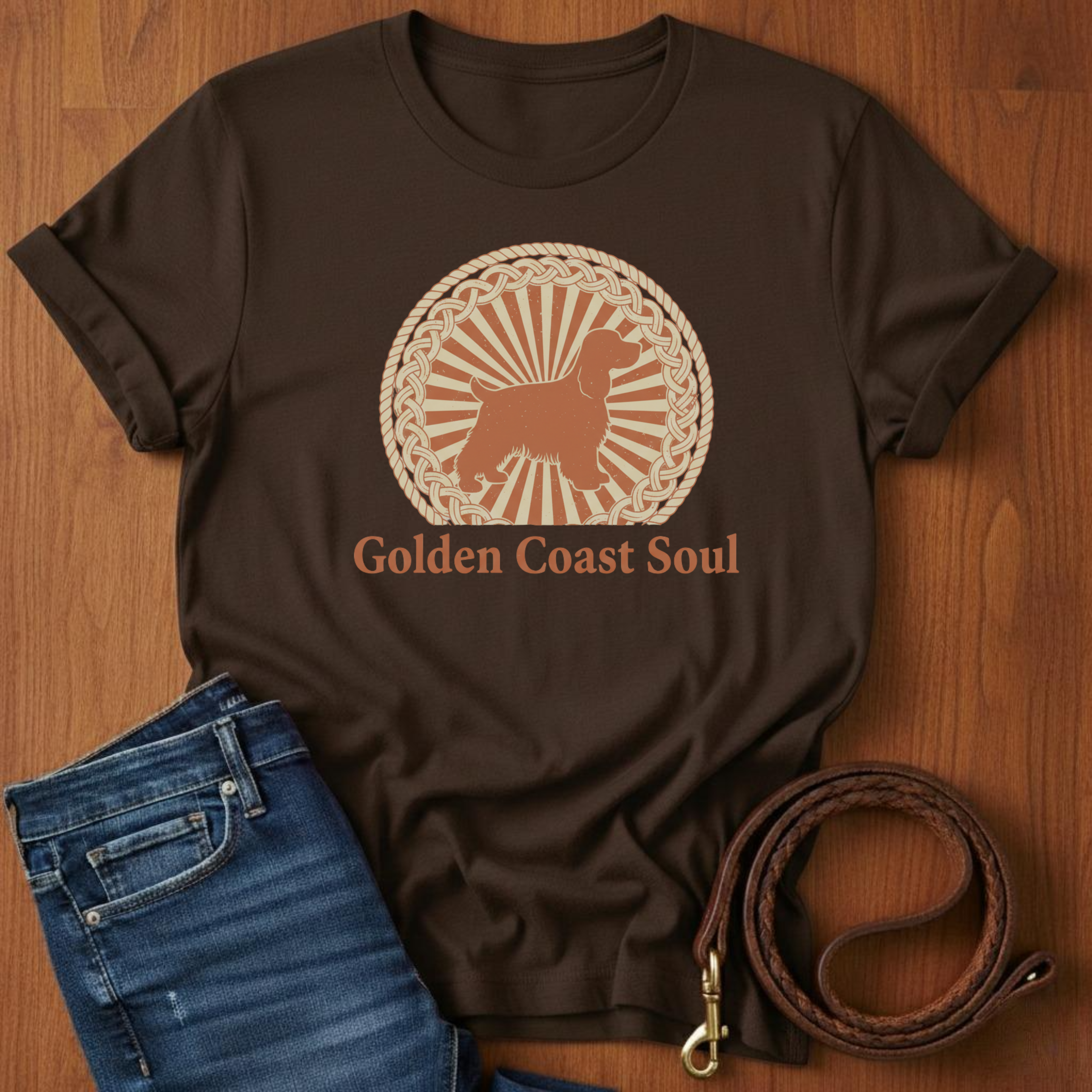 Golden Coast Soul Spaniel T-Shirt — close-up — Always My Dog