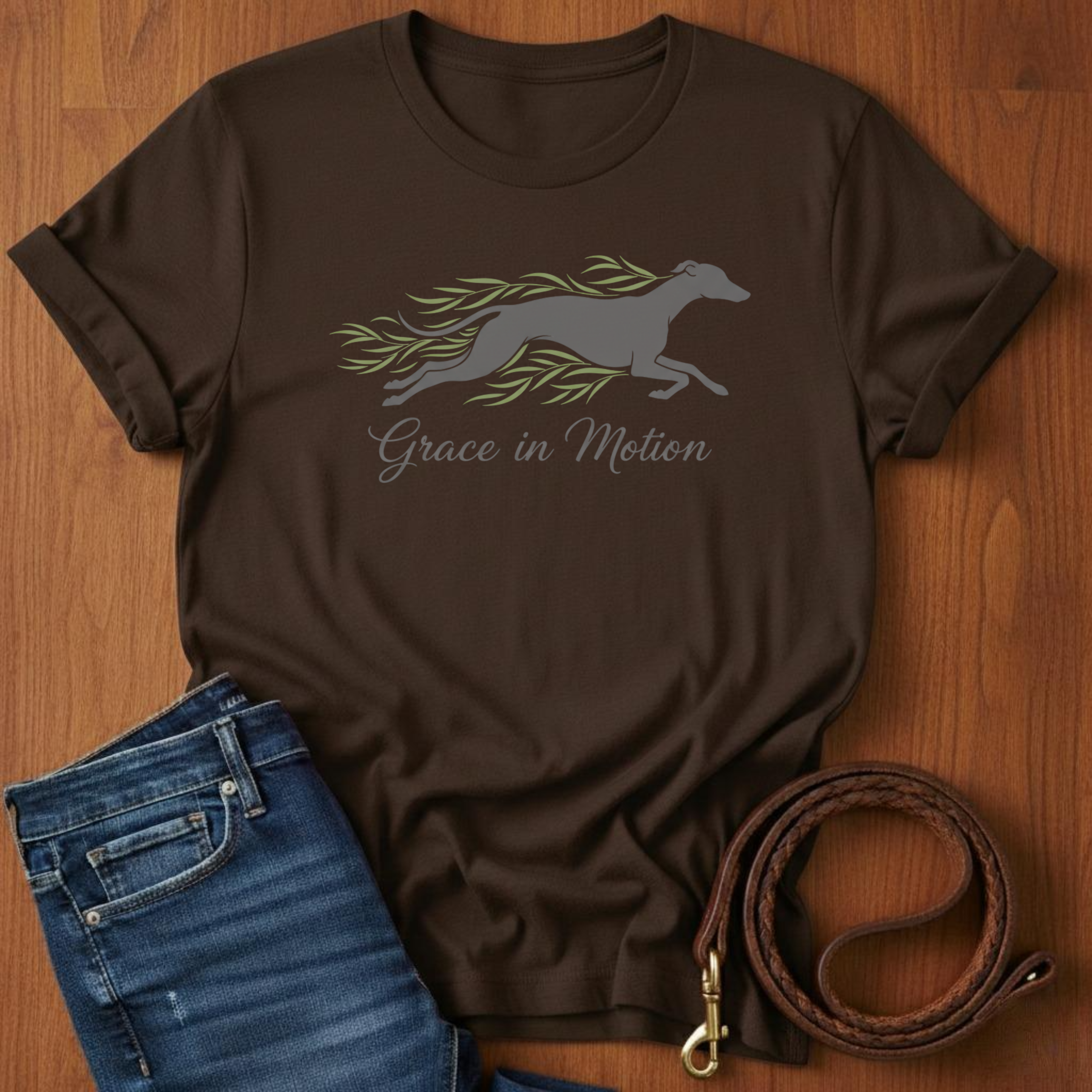Grace In Motion Greyhound T-Shirt — close-up — Always My Dog