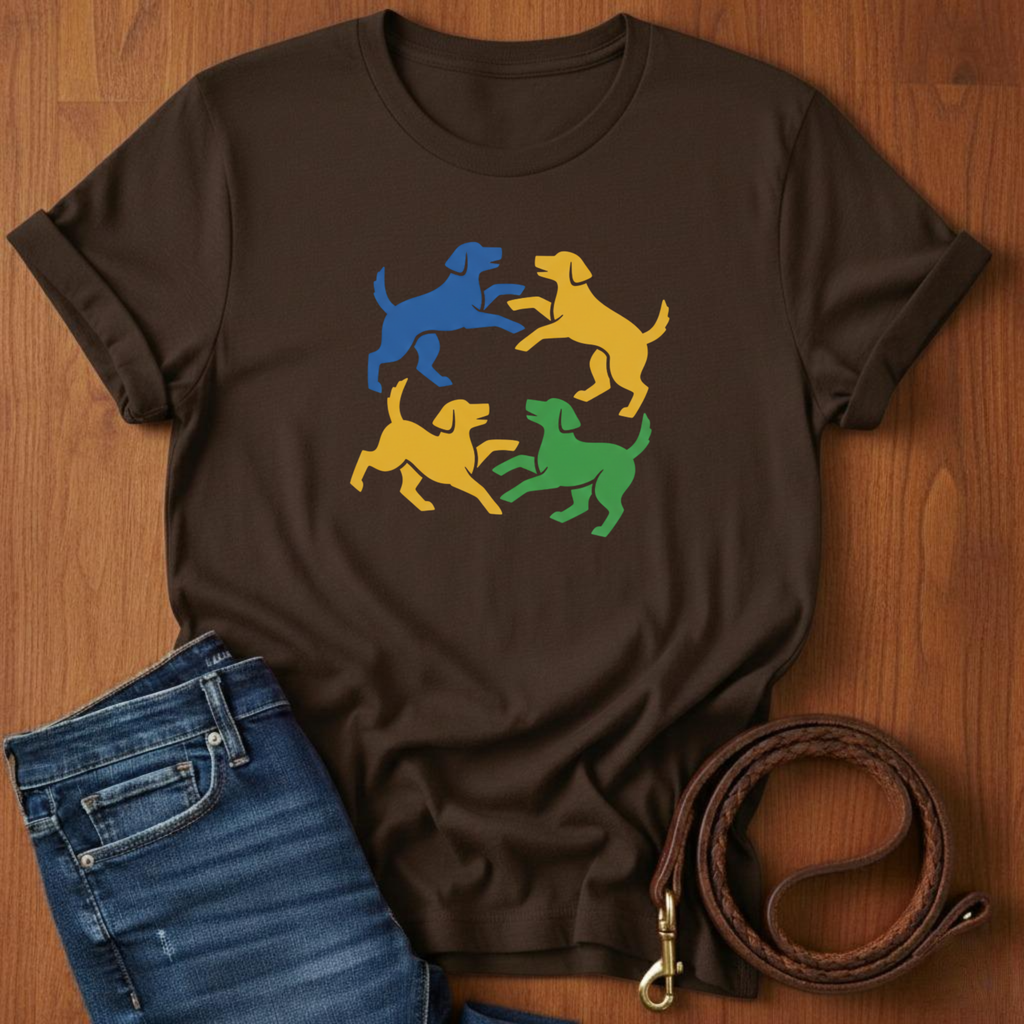 Four Dogs Playing T-Shirt — close-up — Always My Dog