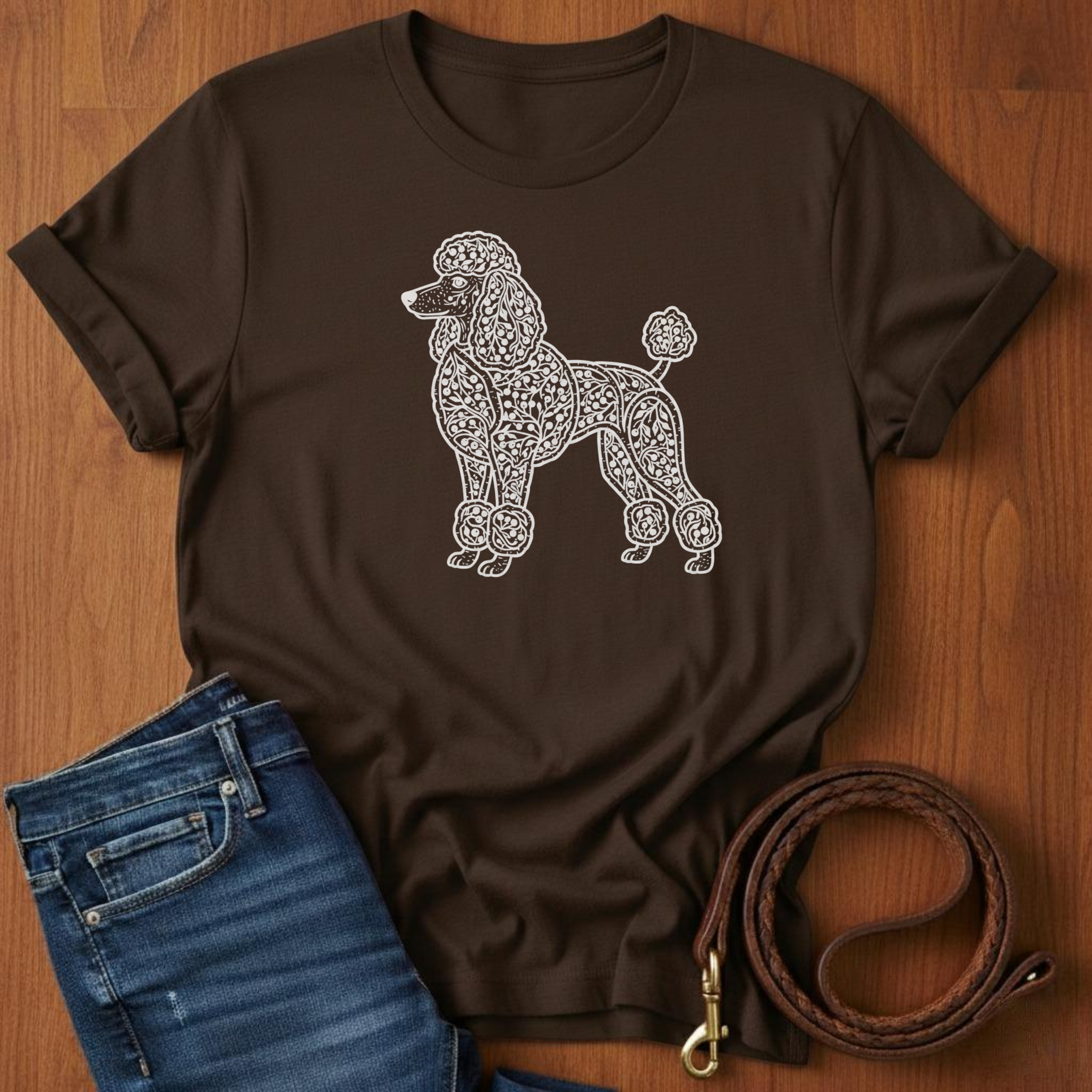 Poodle and Vines T-Shirt — close-up — Always My Dog