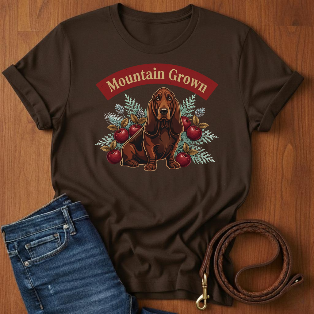 Mountain Grown Basset Hound T-Shirt — detail view — Always My Dog