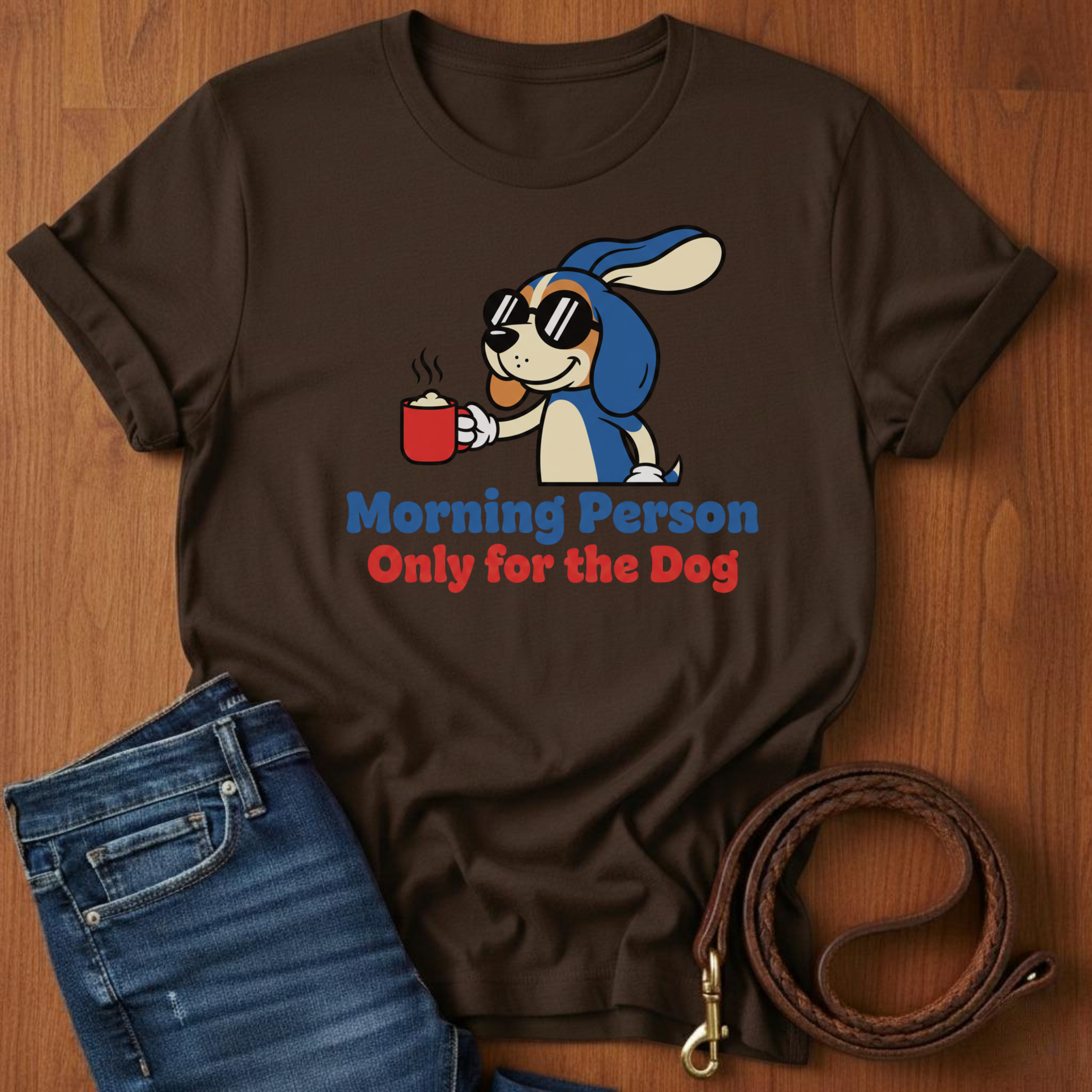Morning Person. Only For The Dog T-Shirt — close-up — Always My Dog