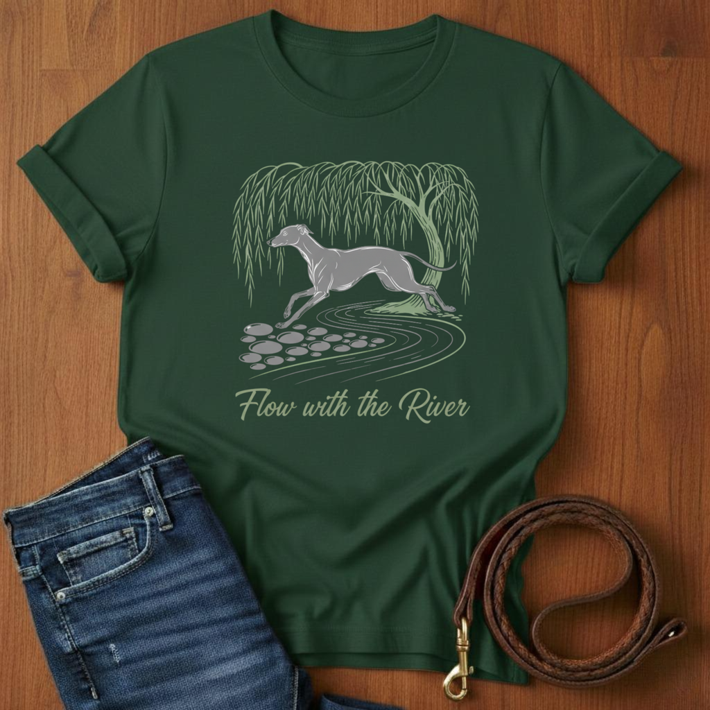 Flow With The River Greyhound T-Shirt — alternate color — Always My Dog
