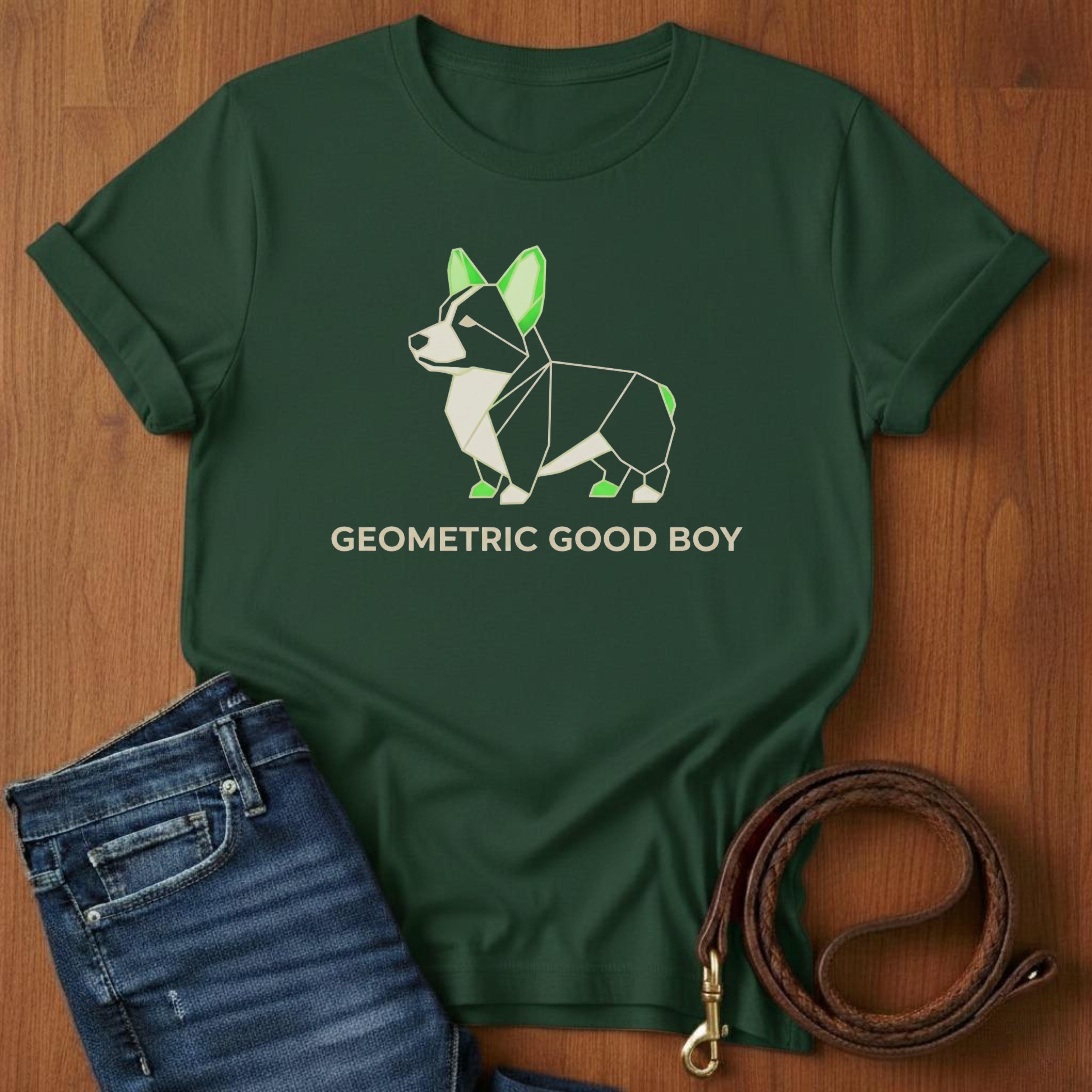 Geometric Good Boy Corgi T-Shirt — alternate color — Always My Dog