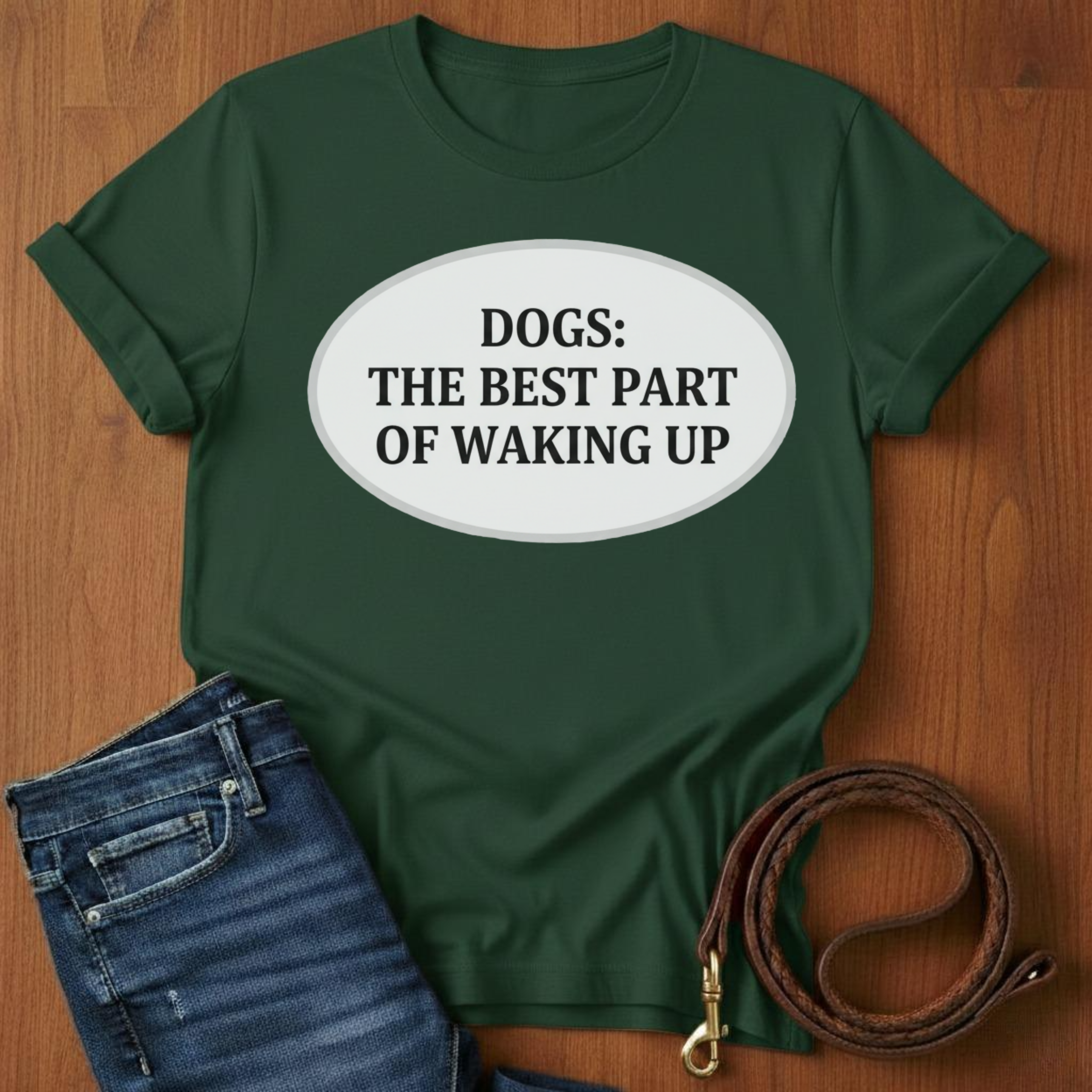 The Best Part Of Waking Up T-Shirt — detail view — Always My Dog