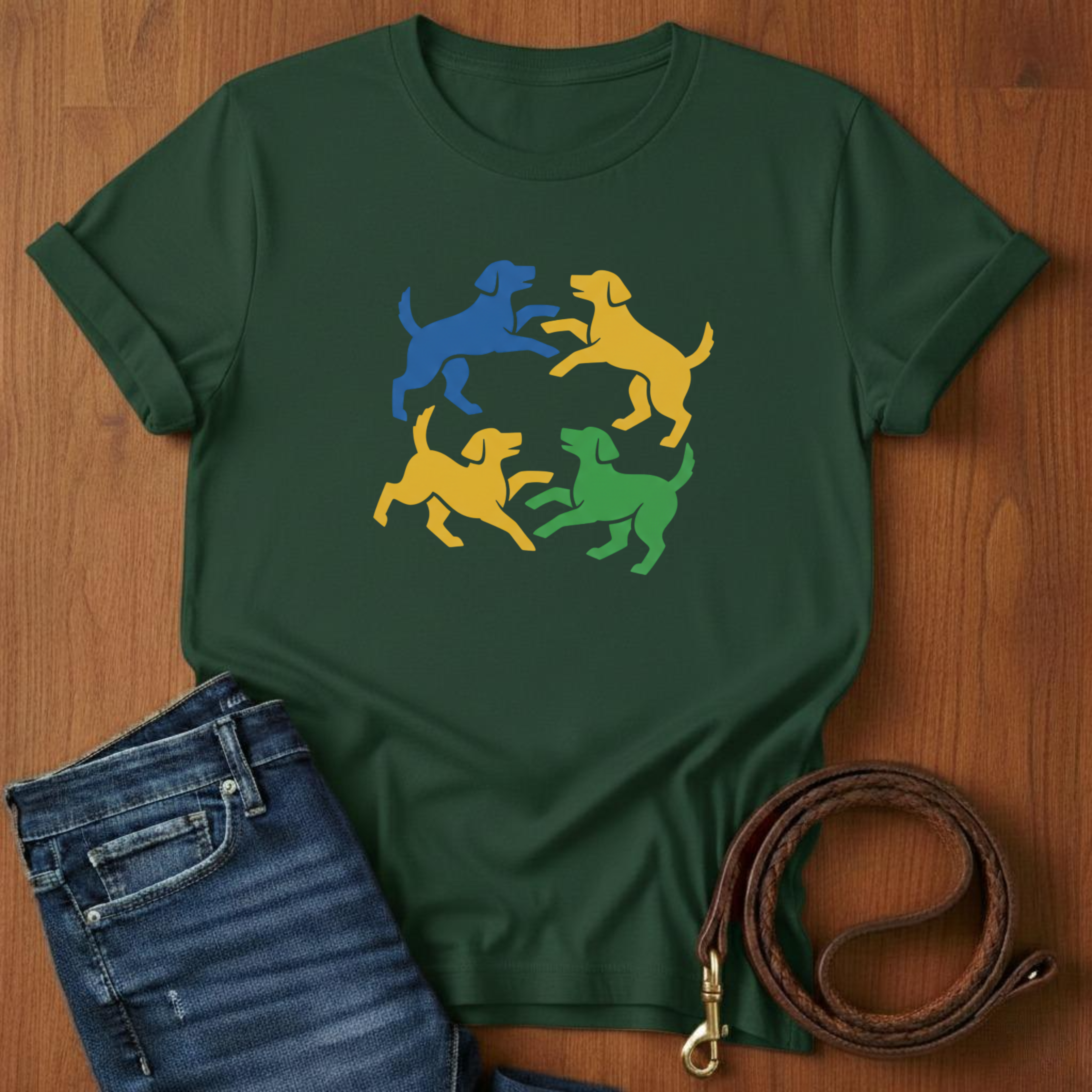 Four Dogs Playing T-Shirt — alternate color — Always My Dog