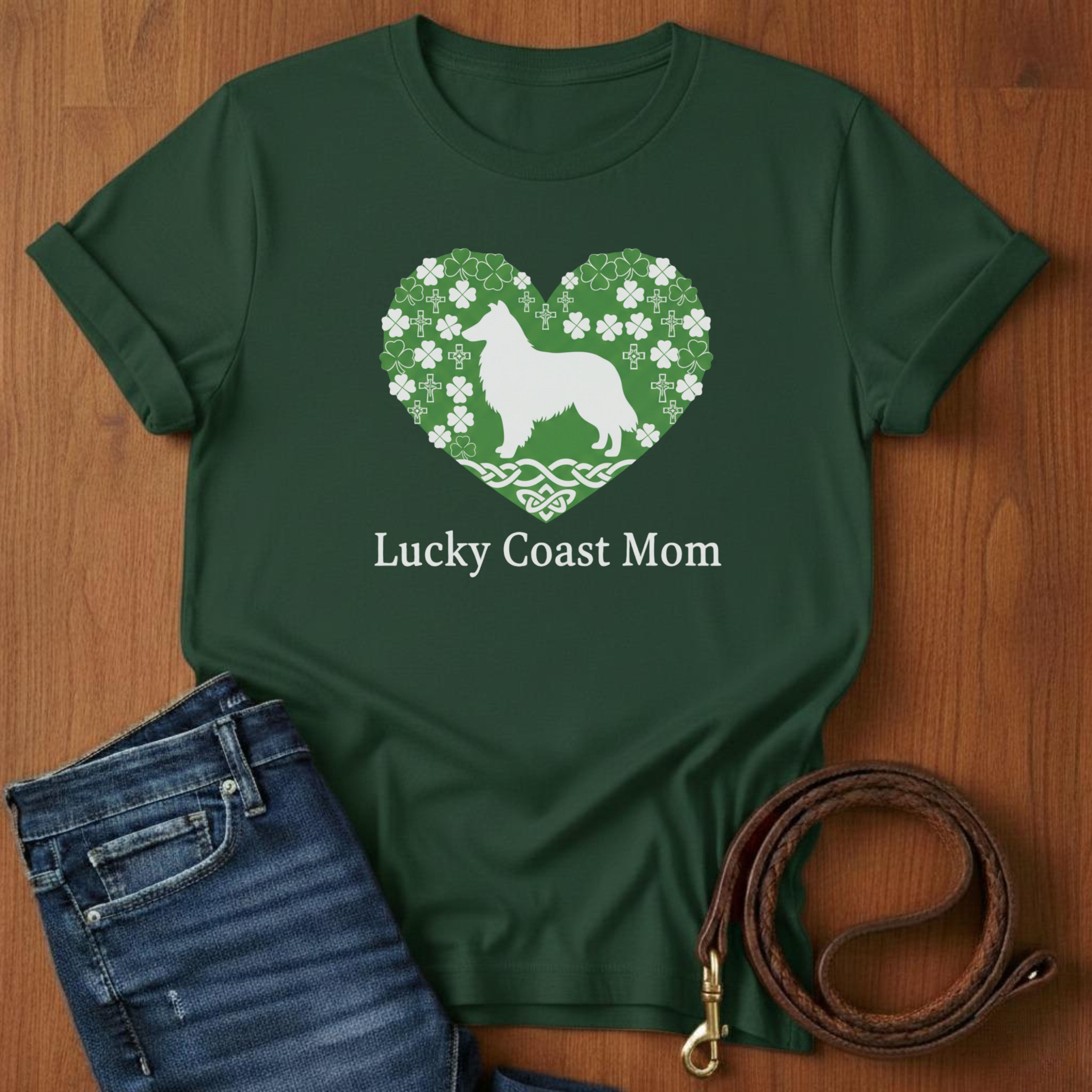 Lucky Coast Mom Sheltie T-Shirt — close-up — Always My Dog
