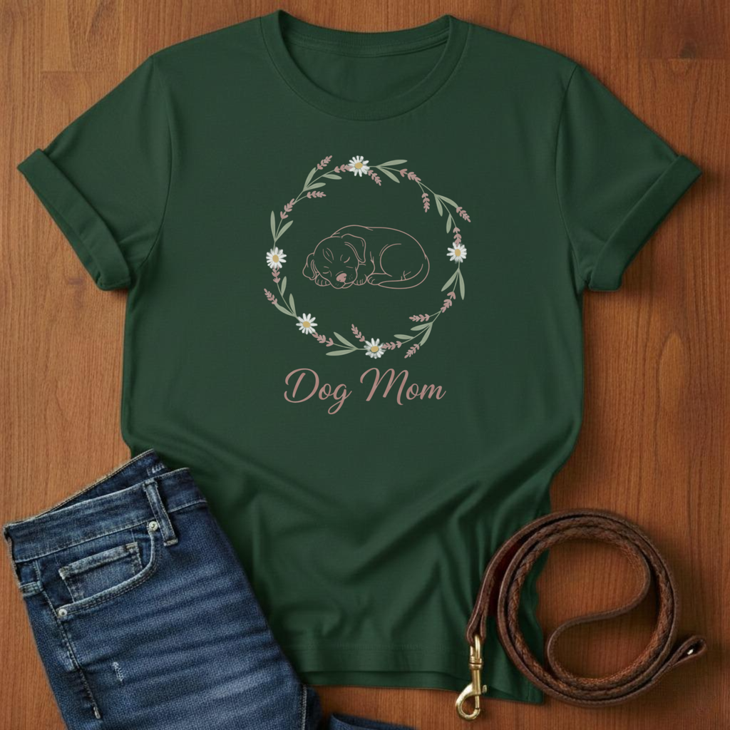 Dog Mom Botanical Wreath T-Shirt — alternate color — Always My Dog
