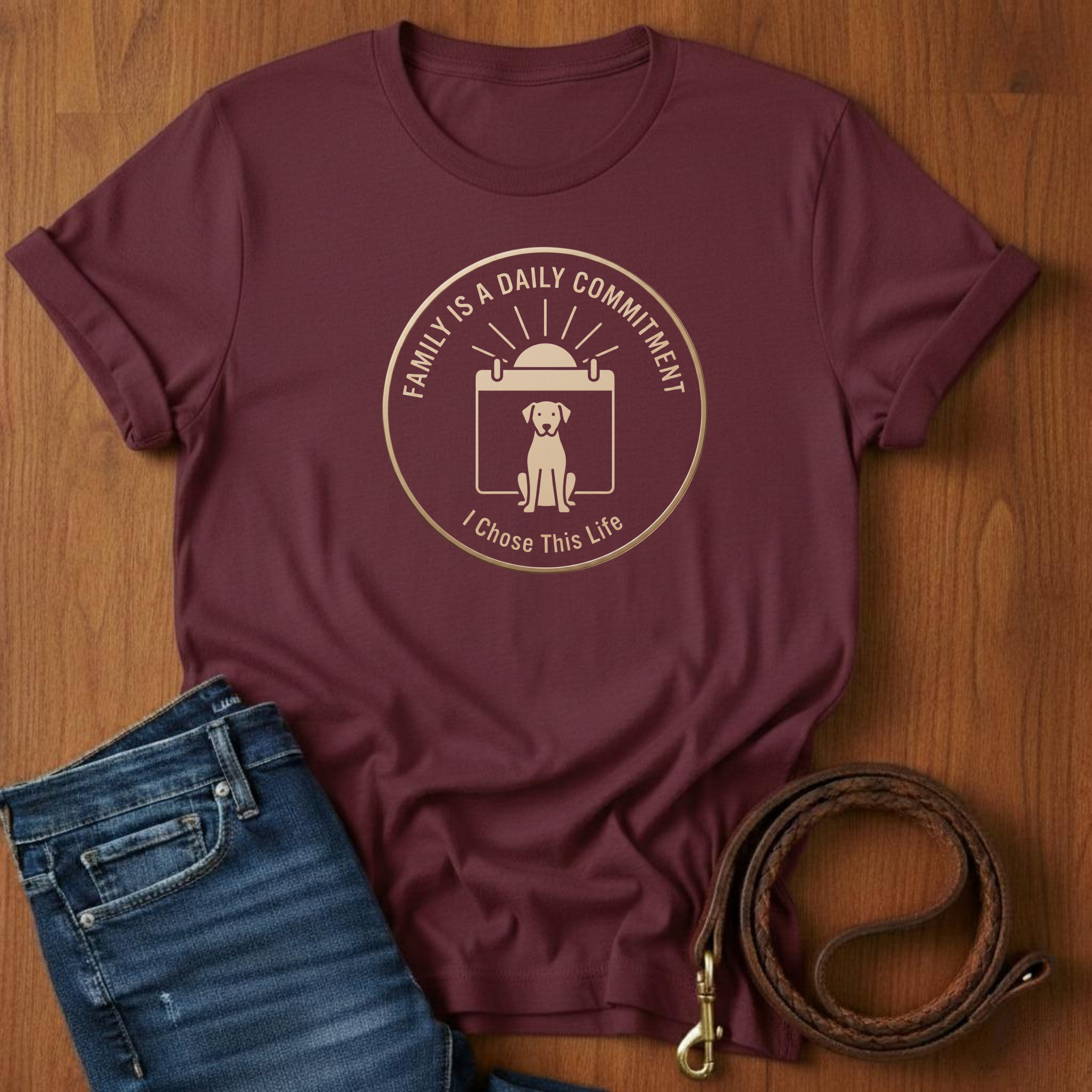 Family Is A Daily Commitment T-Shirt — detail view — Always My Dog