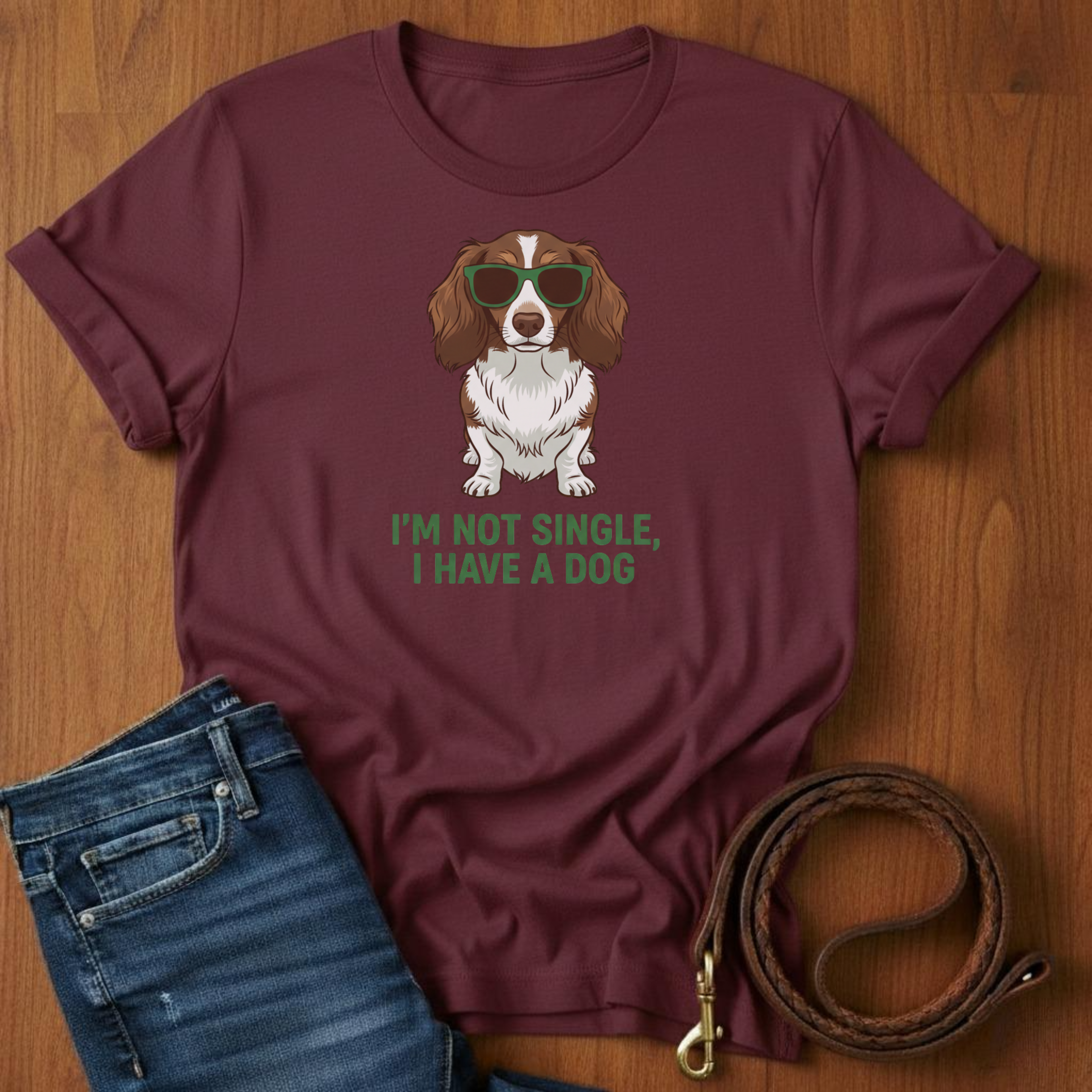 I'm Not Single Dachshund T-Shirt — detail view — Always My Dog
