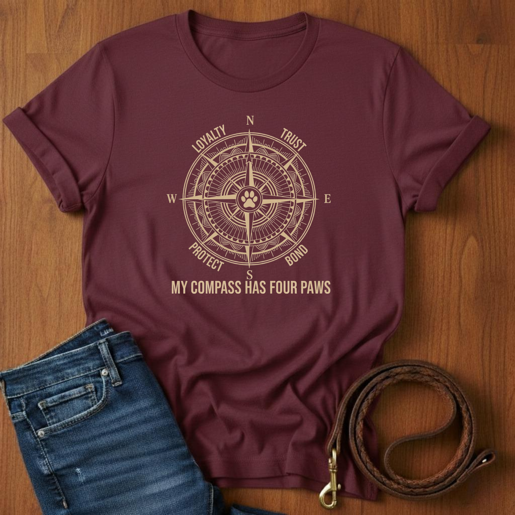 My Compass Has Four Paws T-Shirt — detail view — Always My Dog