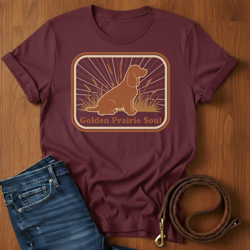 Golden Prairie Soul Spaniel T-Shirt — detail view — Always My Dog