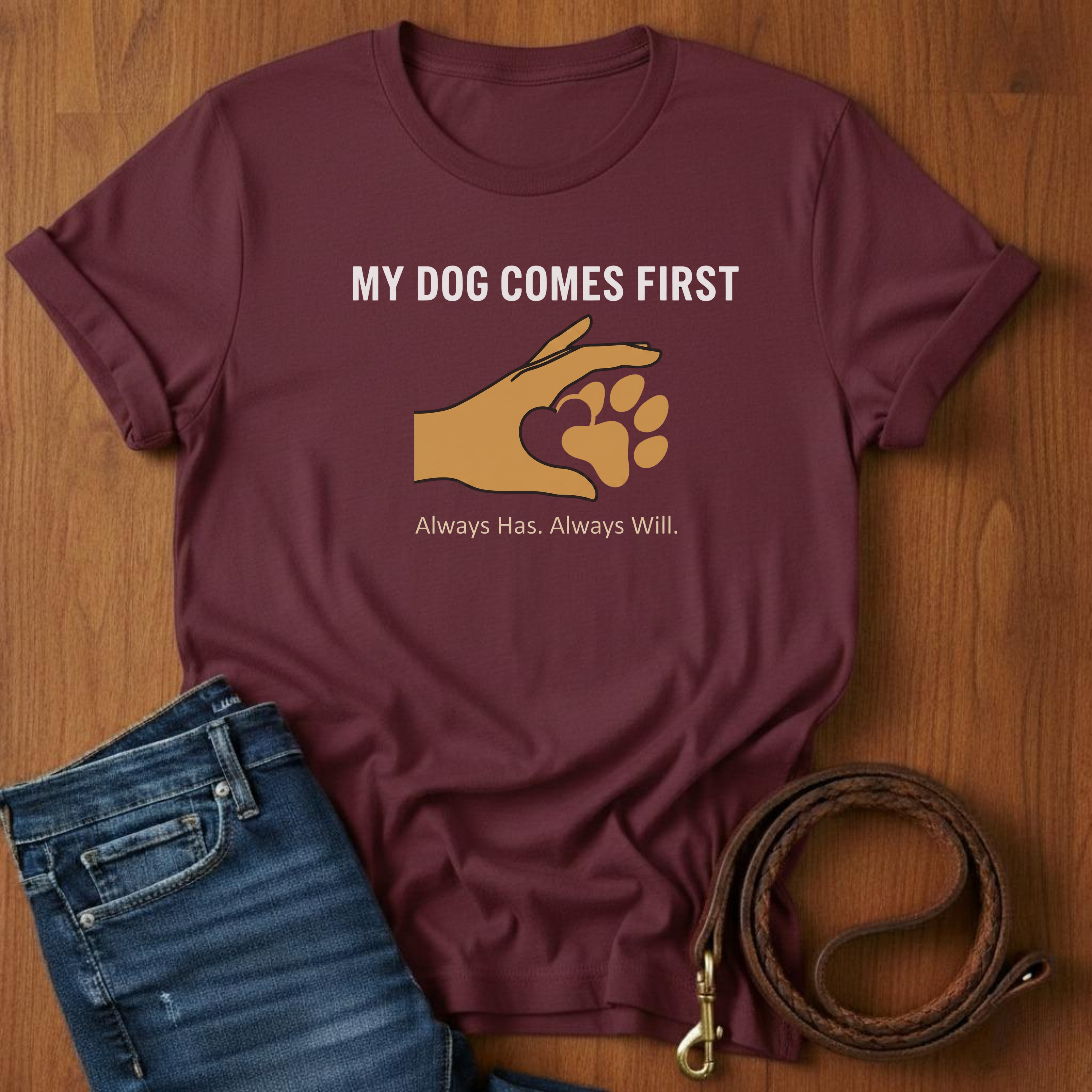 My Dog Comes First Hand Heart T-Shirt — alternate color — Always My Dog