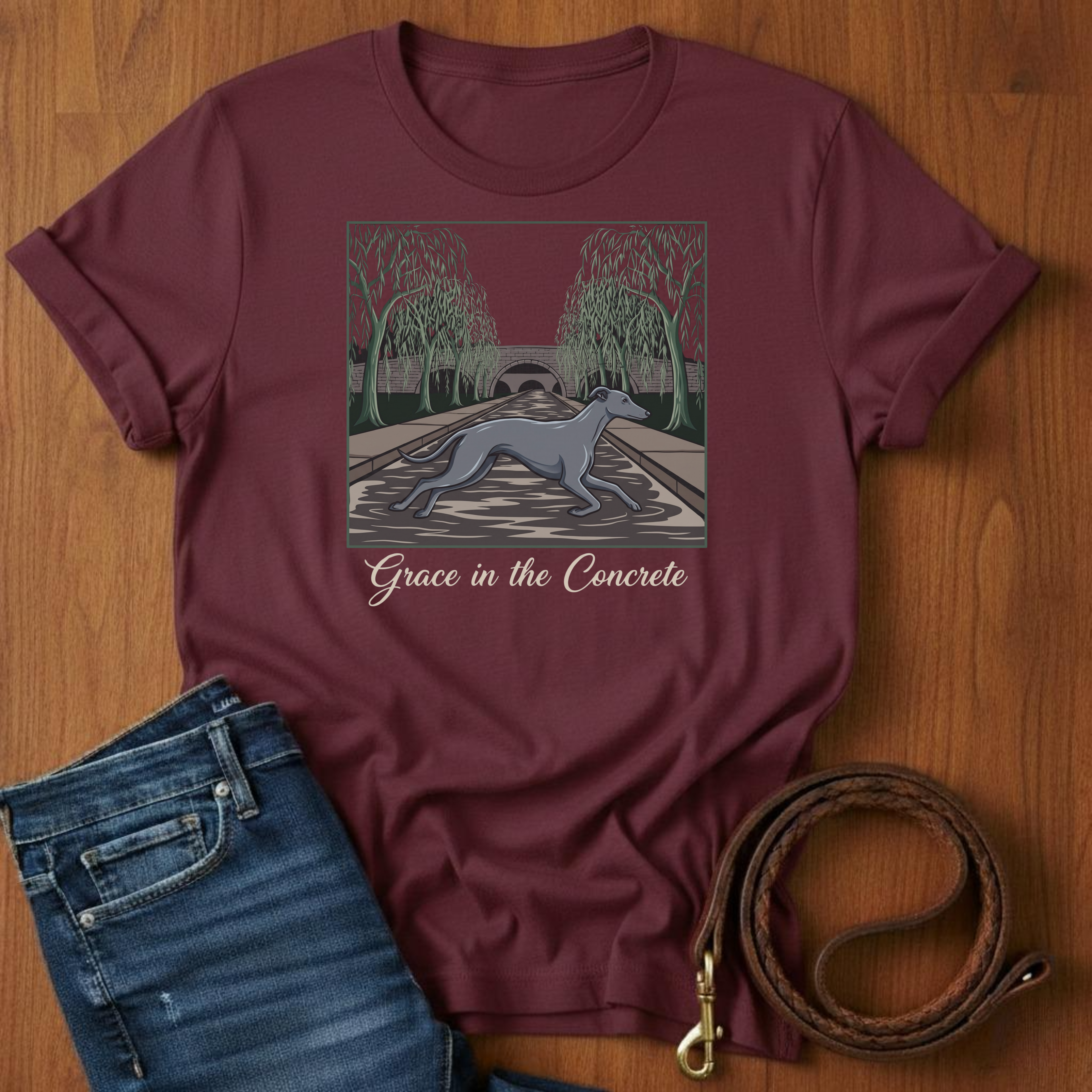 Grace In The Concrete Greyhound T-Shirt — alternate color — Always My Dog