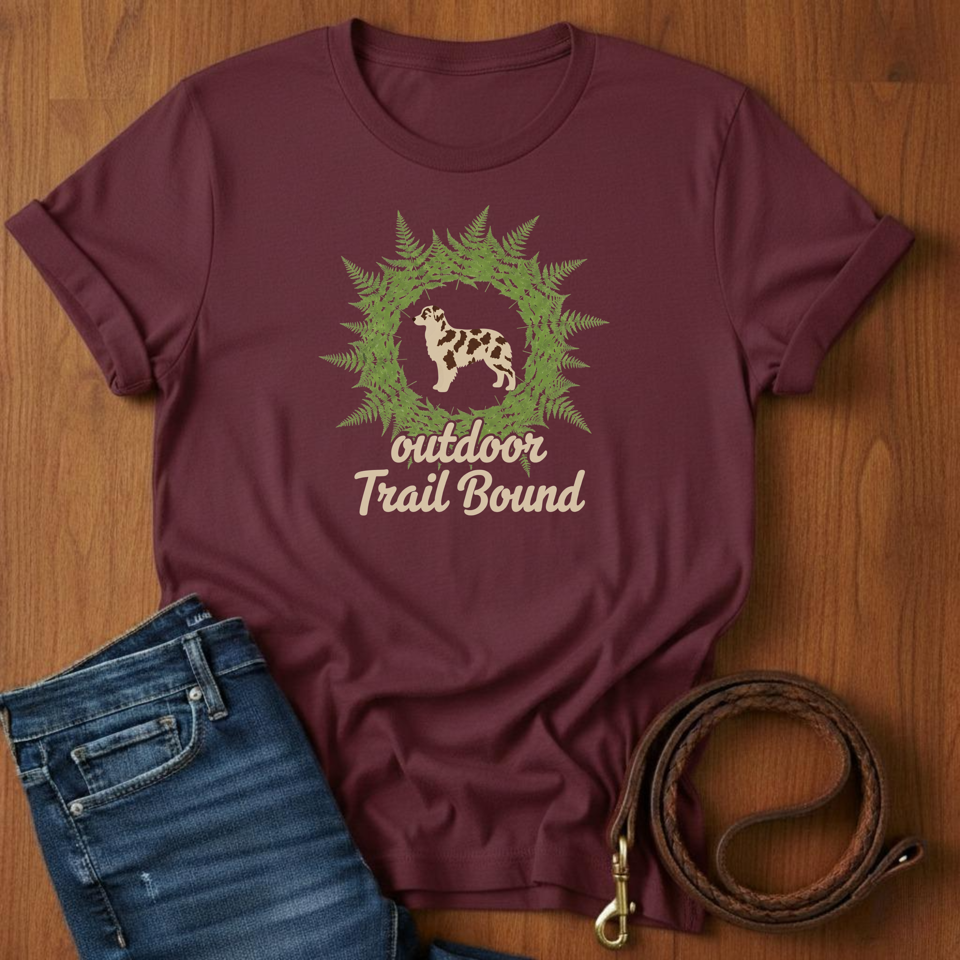 Outdoor Trail Bound Australian Shepherd T-Shirt — alternate color — Always My Dog