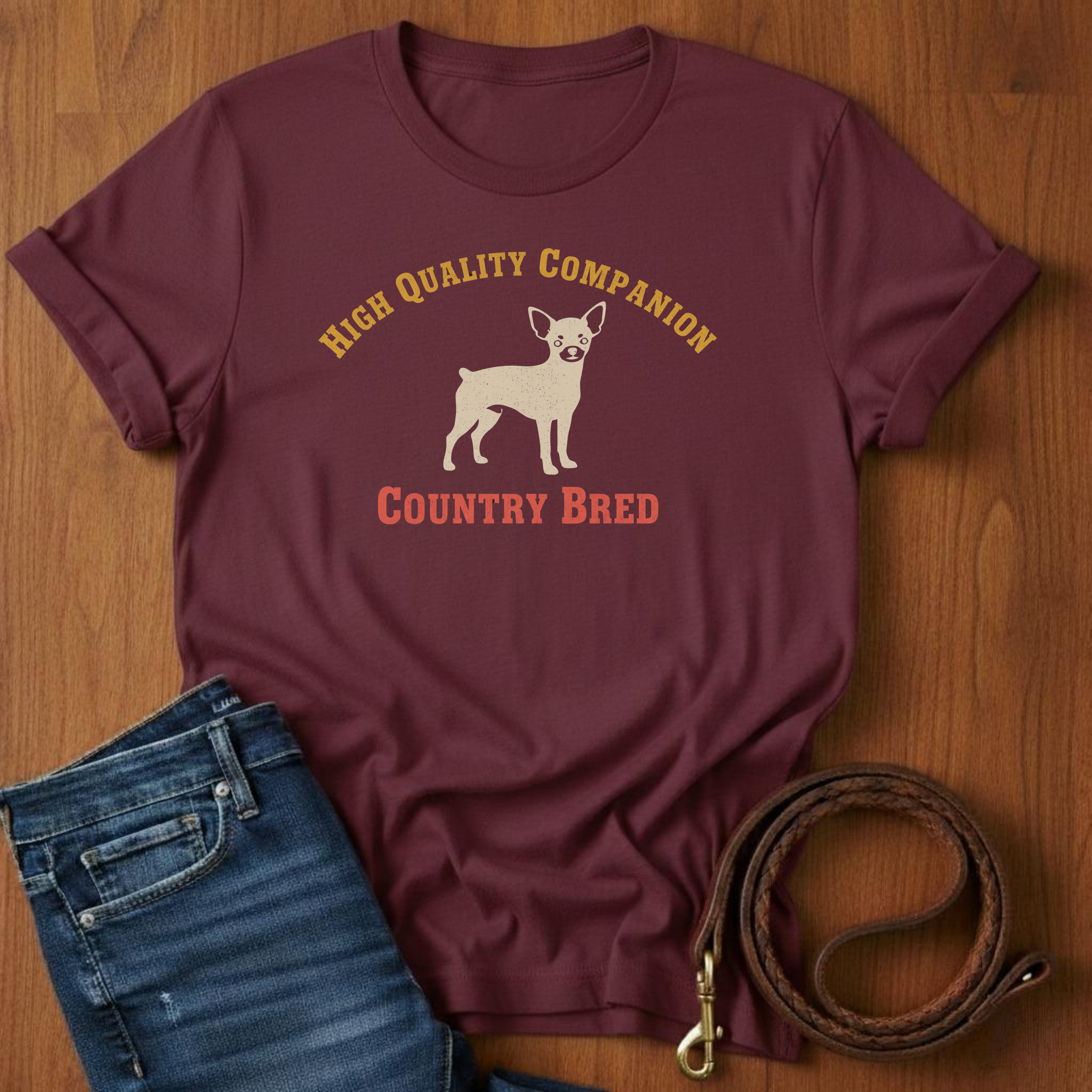 High Quality Companion Chihuahua T-Shirt — lifestyle shot — Always My Dog