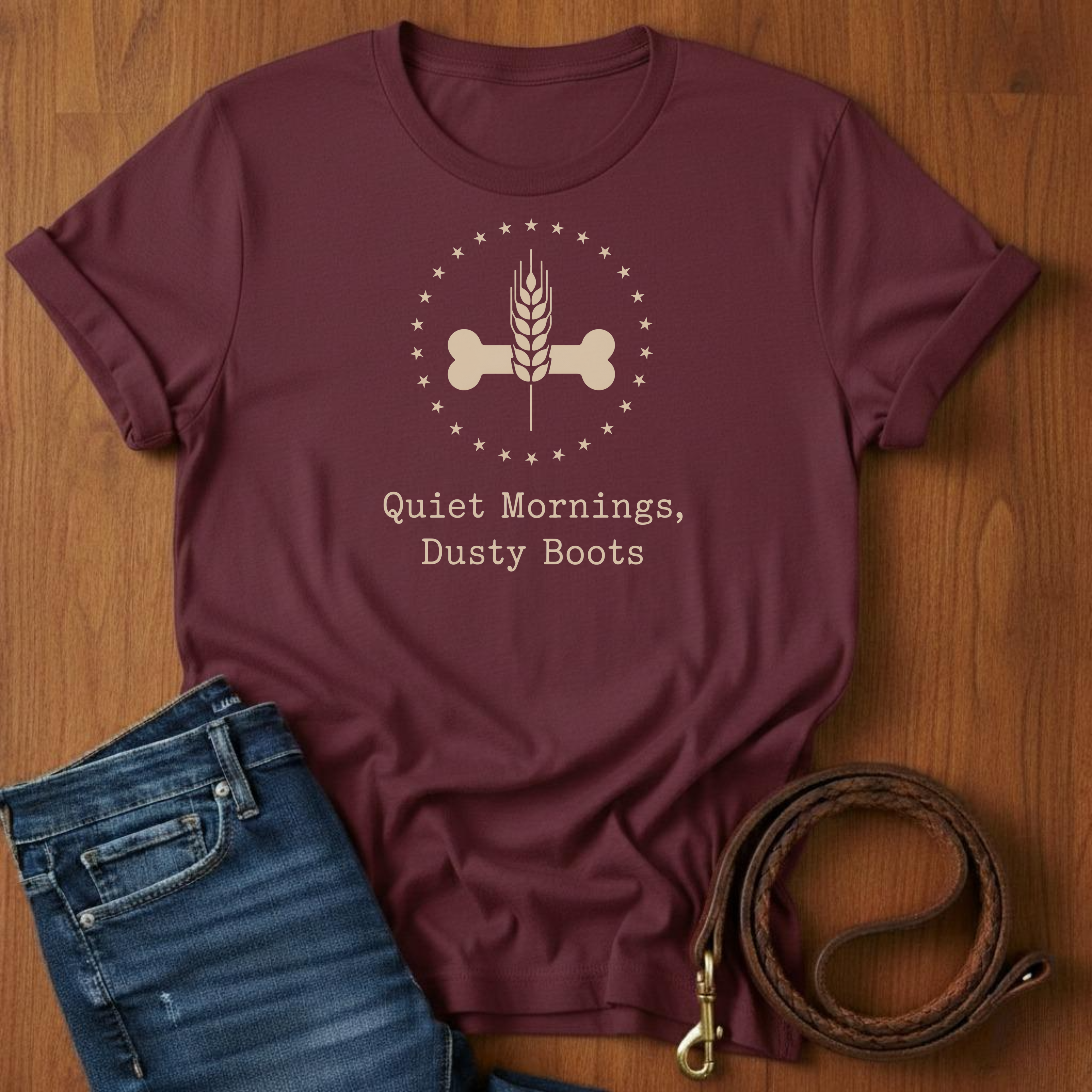 Quiet Mornings.  Dusty Boots T-Shirt