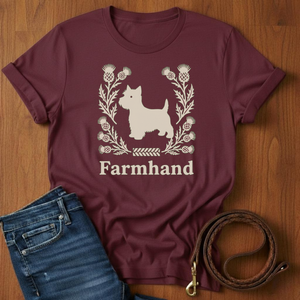 Scottish Terrier Farmhand T-Shirt — detail view — Always My Dog