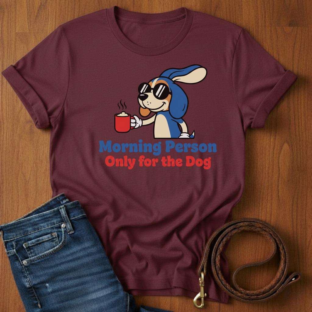 Morning Person. Only For The Dog T-Shirt — lifestyle shot — Always My Dog