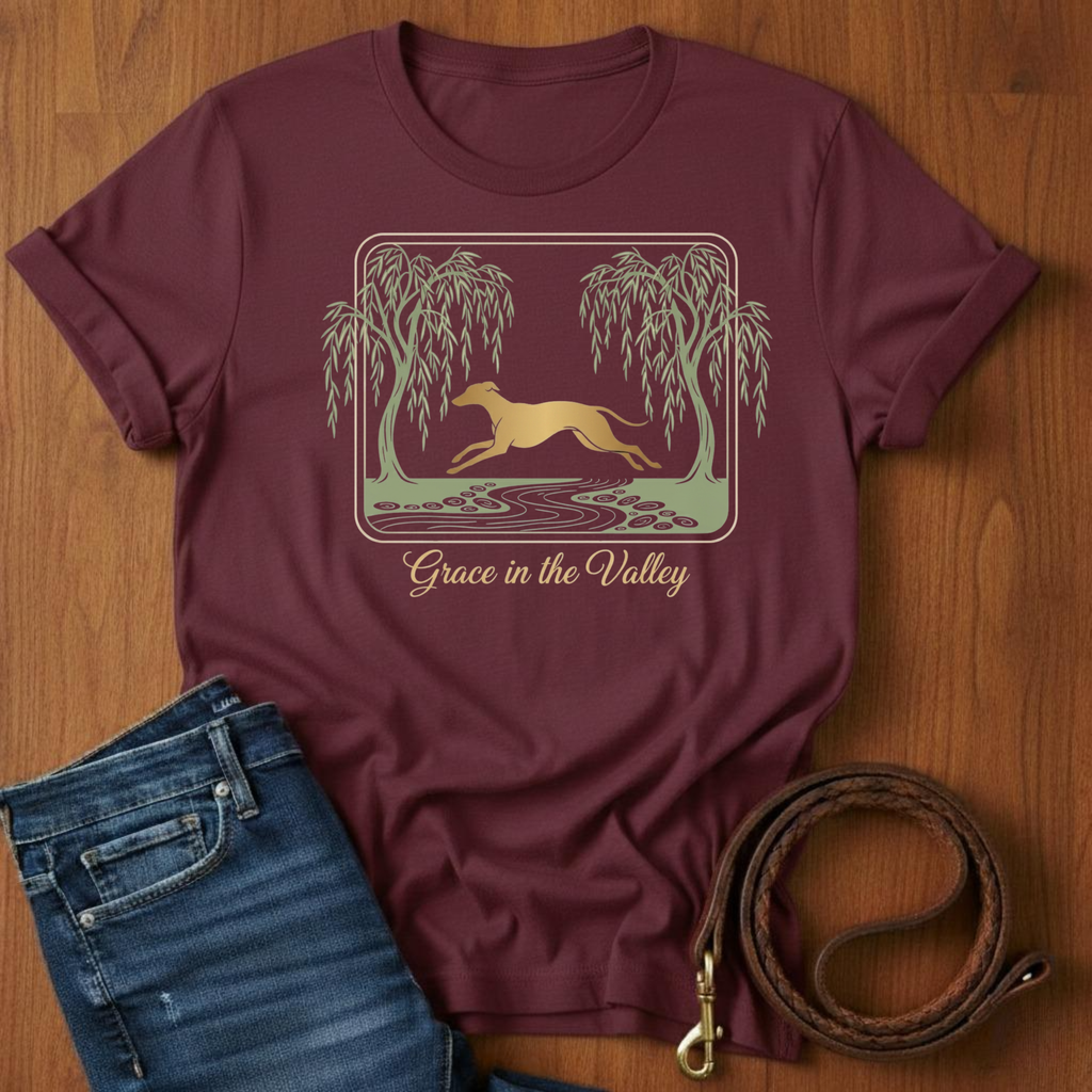 Grace in the Valley Greyhound T-Shirt — alternate color — Always My Dog