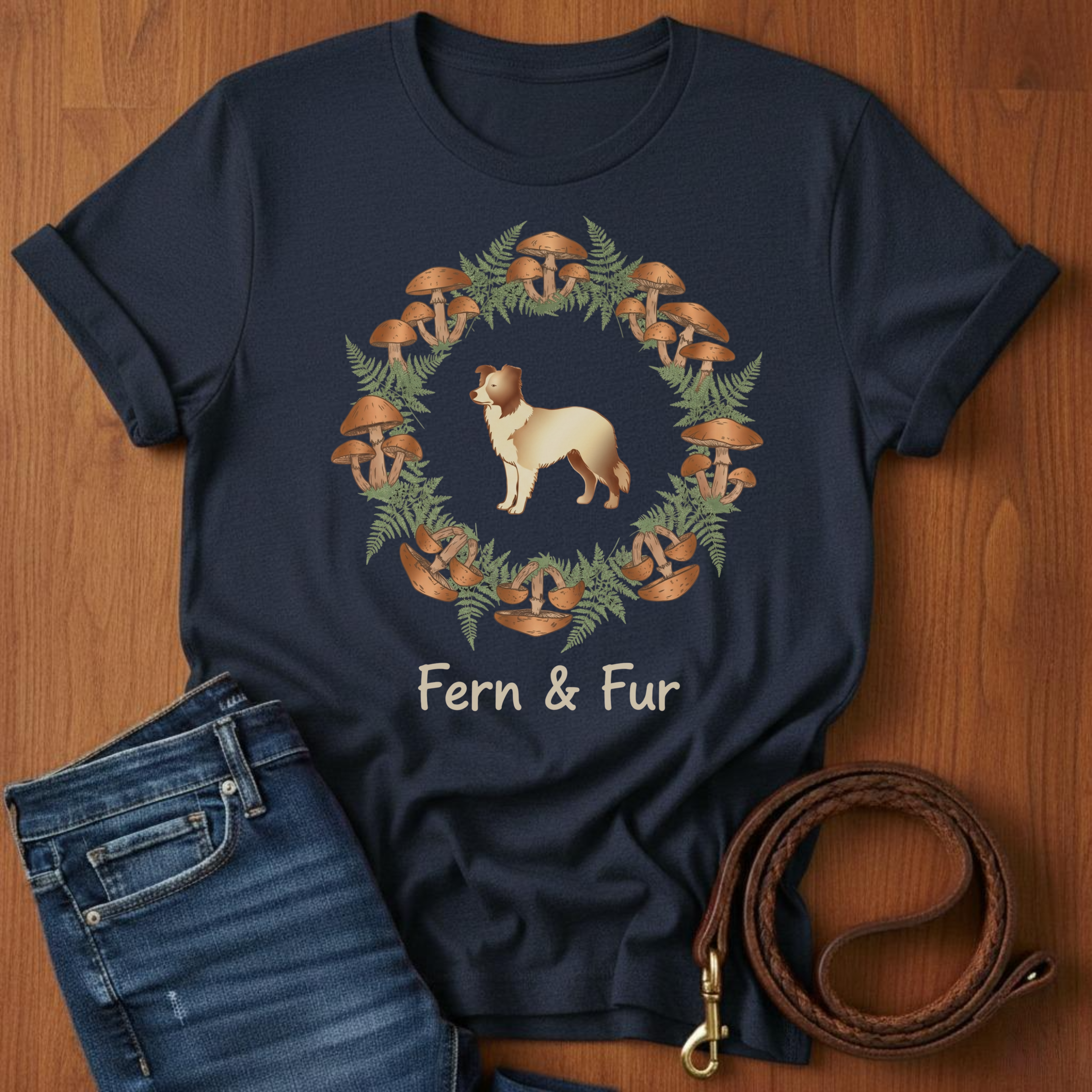 Fern and Fur Border Collie T-Shirt — detail view — Always My Dog