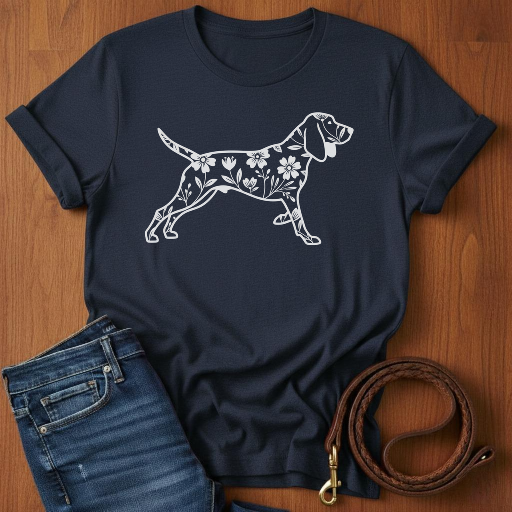 Flower Beagle T-Shirt — detail view — Always My Dog