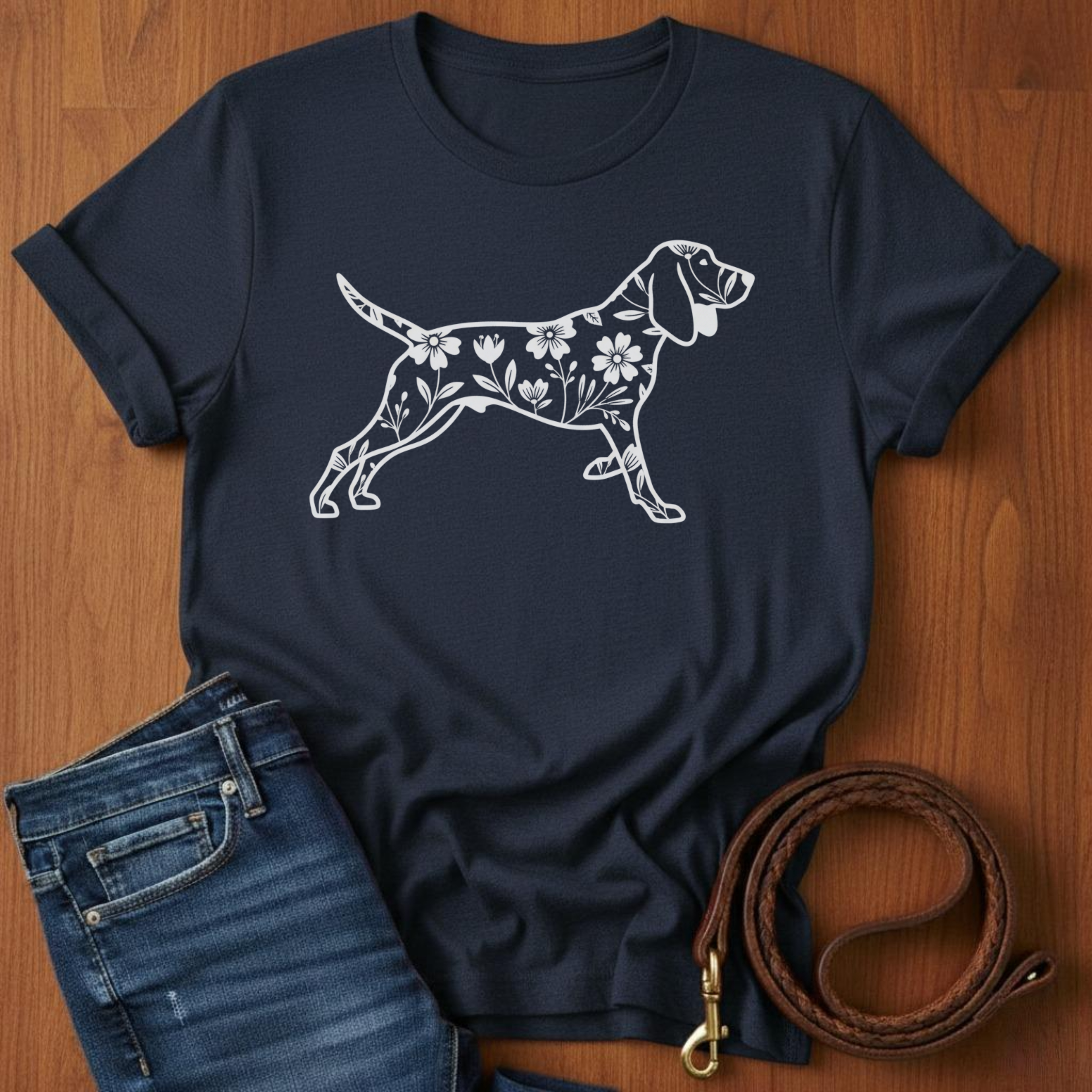 Flower Beagle T-Shirt — detail view — Always My Dog